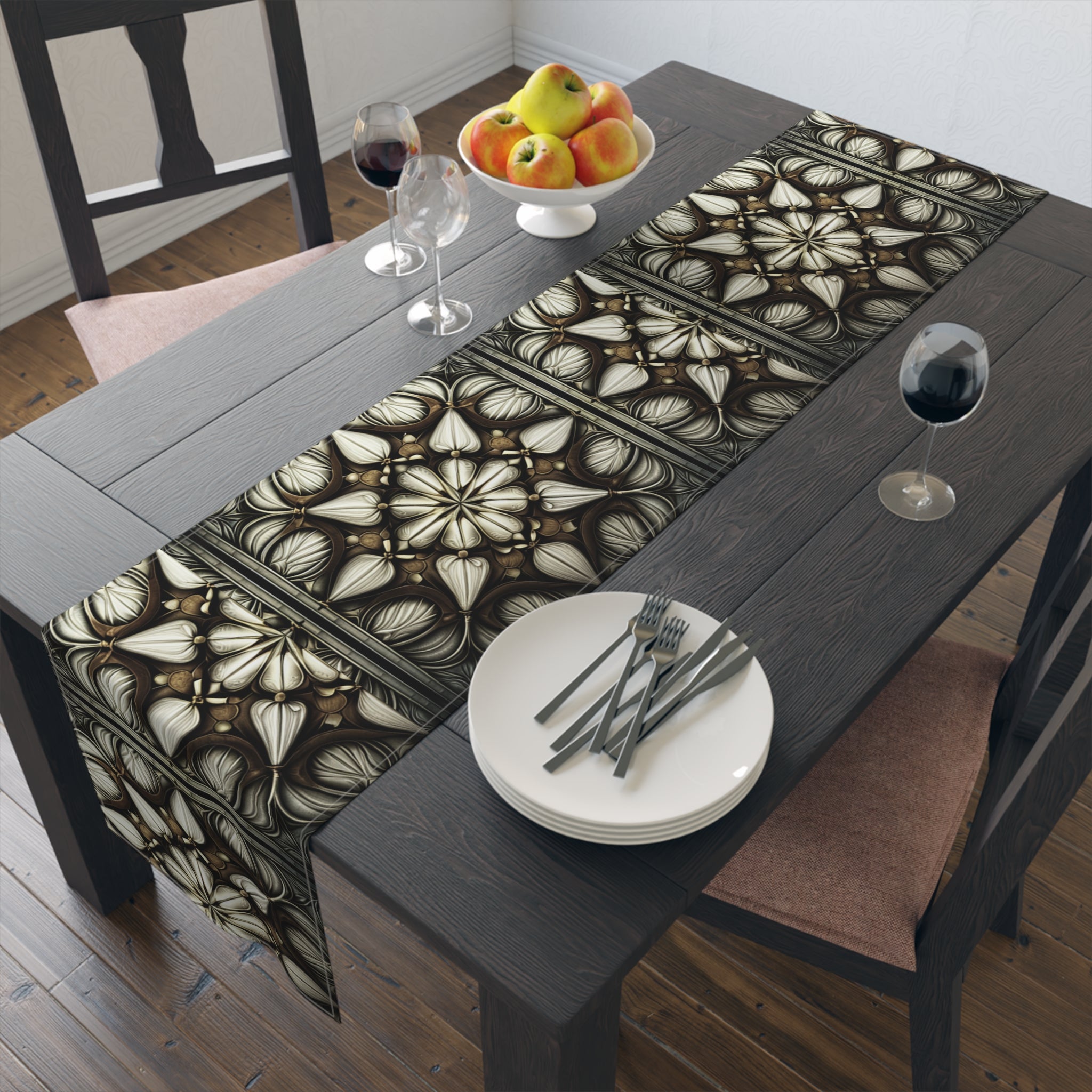 Ivory Brown Art Deco Pattern Table Runner