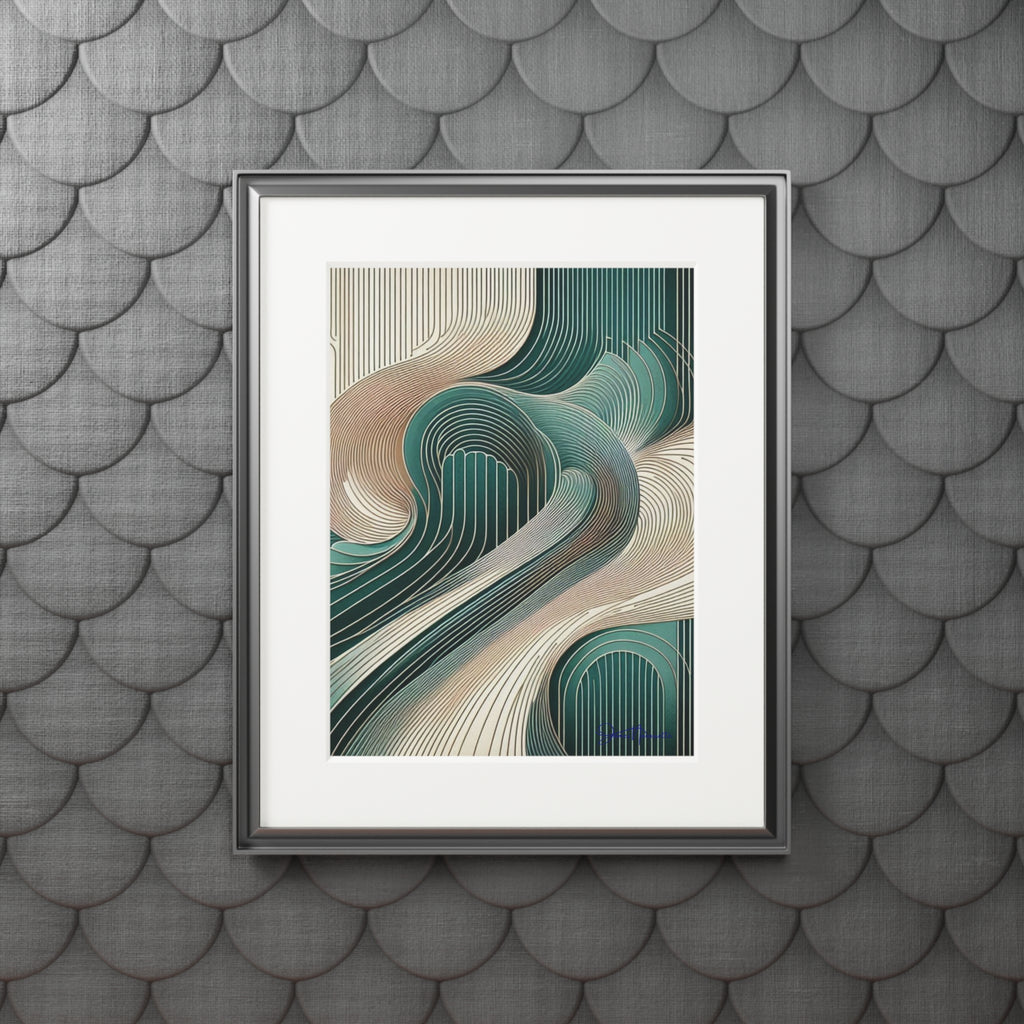 Fine Art Prints Abstract Landscape in cobalt, cream and white in Passepartout Paper Frame