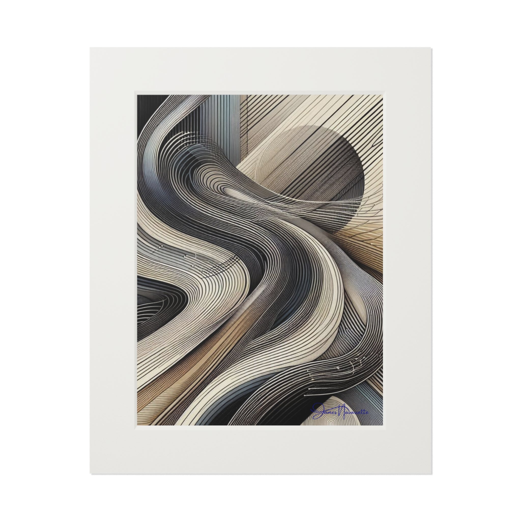 Abstract art print with wavy lines in neutral colors on a white background