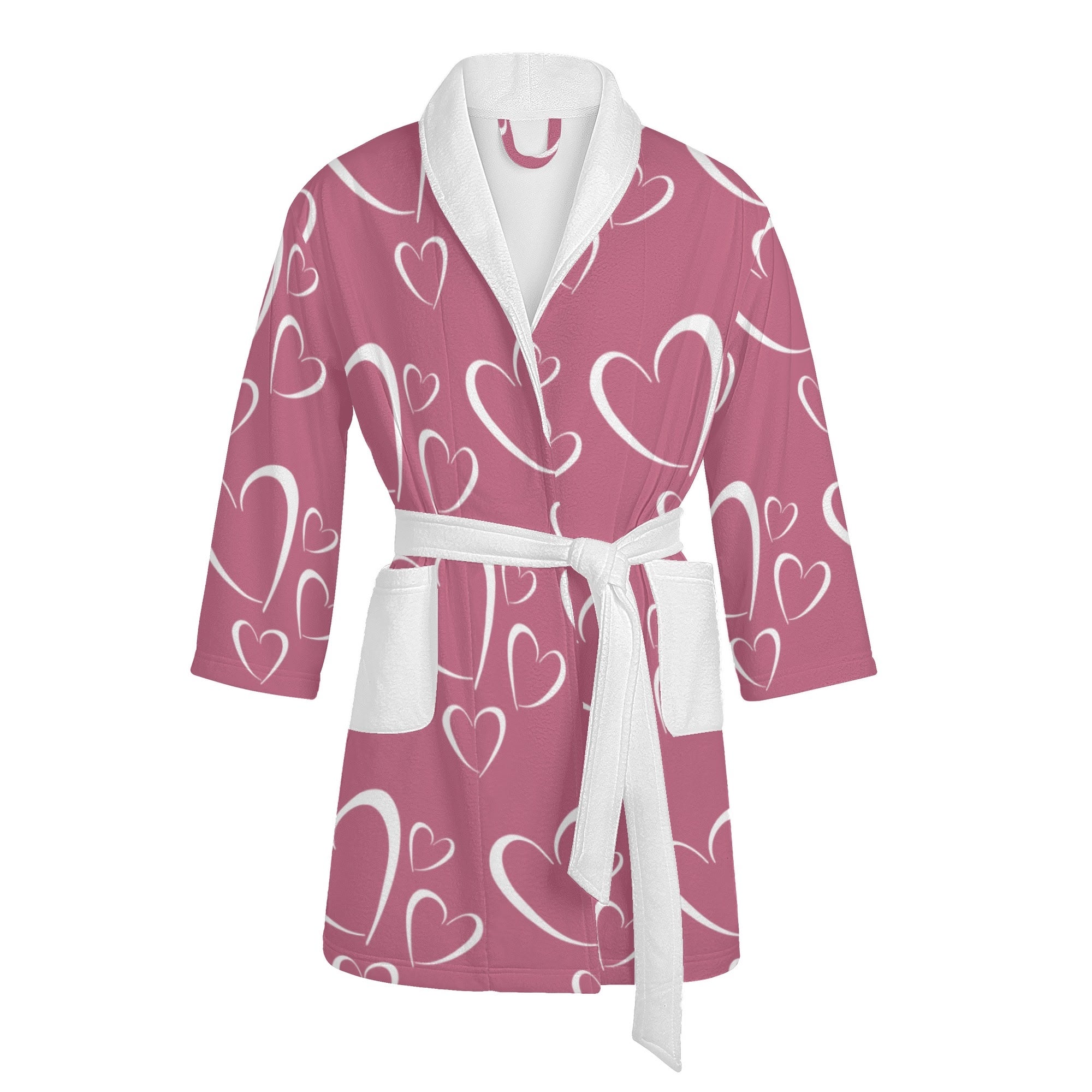 Pink robe with white heart pattern on a white background