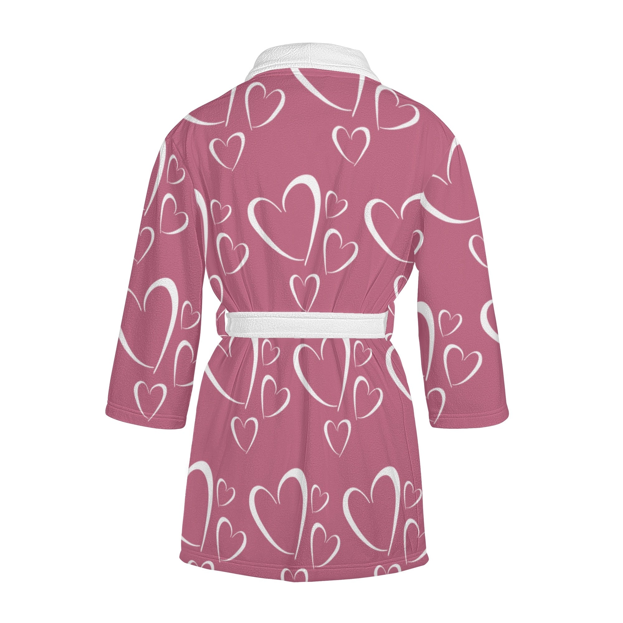 Pink robe with white heart patterns on a white background