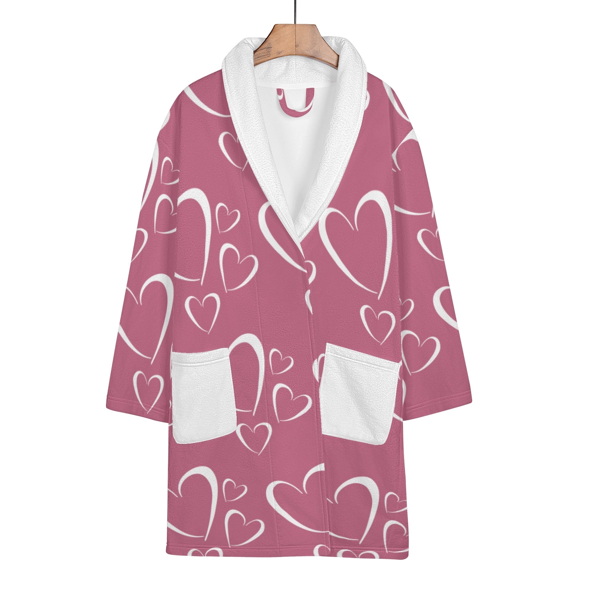 Pink robe with heart patterns on a white background