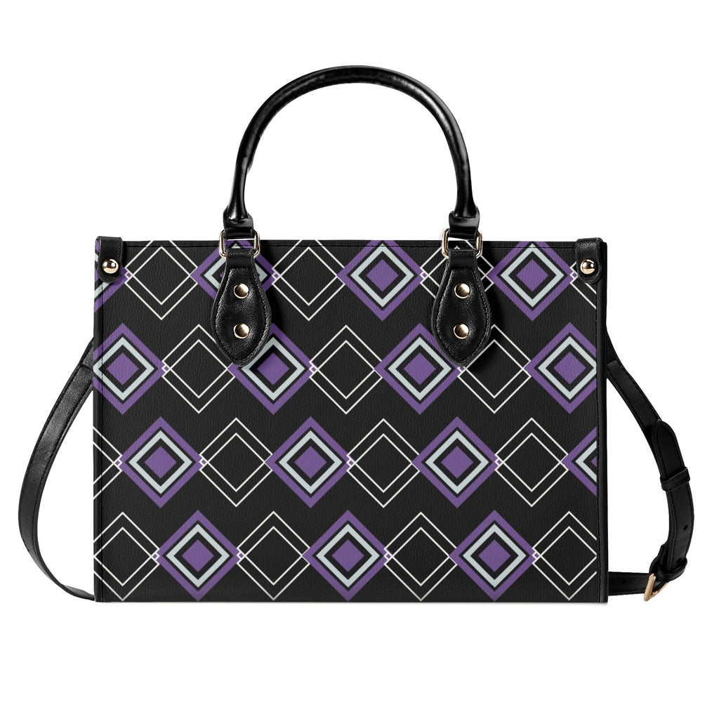 Handbag with geometric pattern on a white background