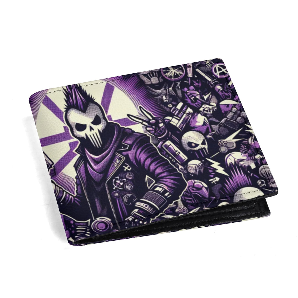 Gothic Art Minimalist Wallet - Mens Folded PU Leather with Punk Symbols, Multi-Card Slot Organizer