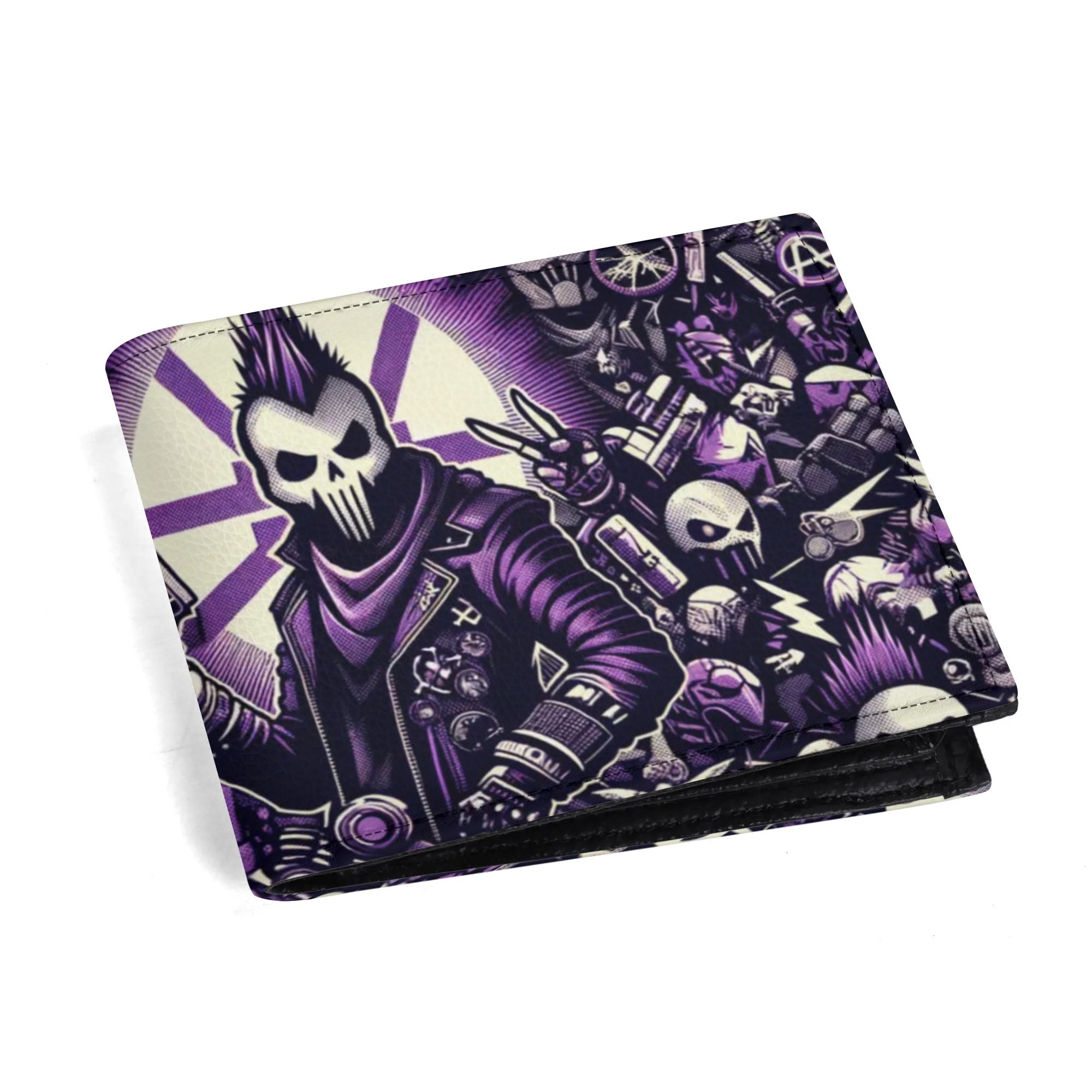 Gothic Art Minimalist Wallet - Mens Folded PU Leather with Punk Symbols, Multi-Card Slot Organizer