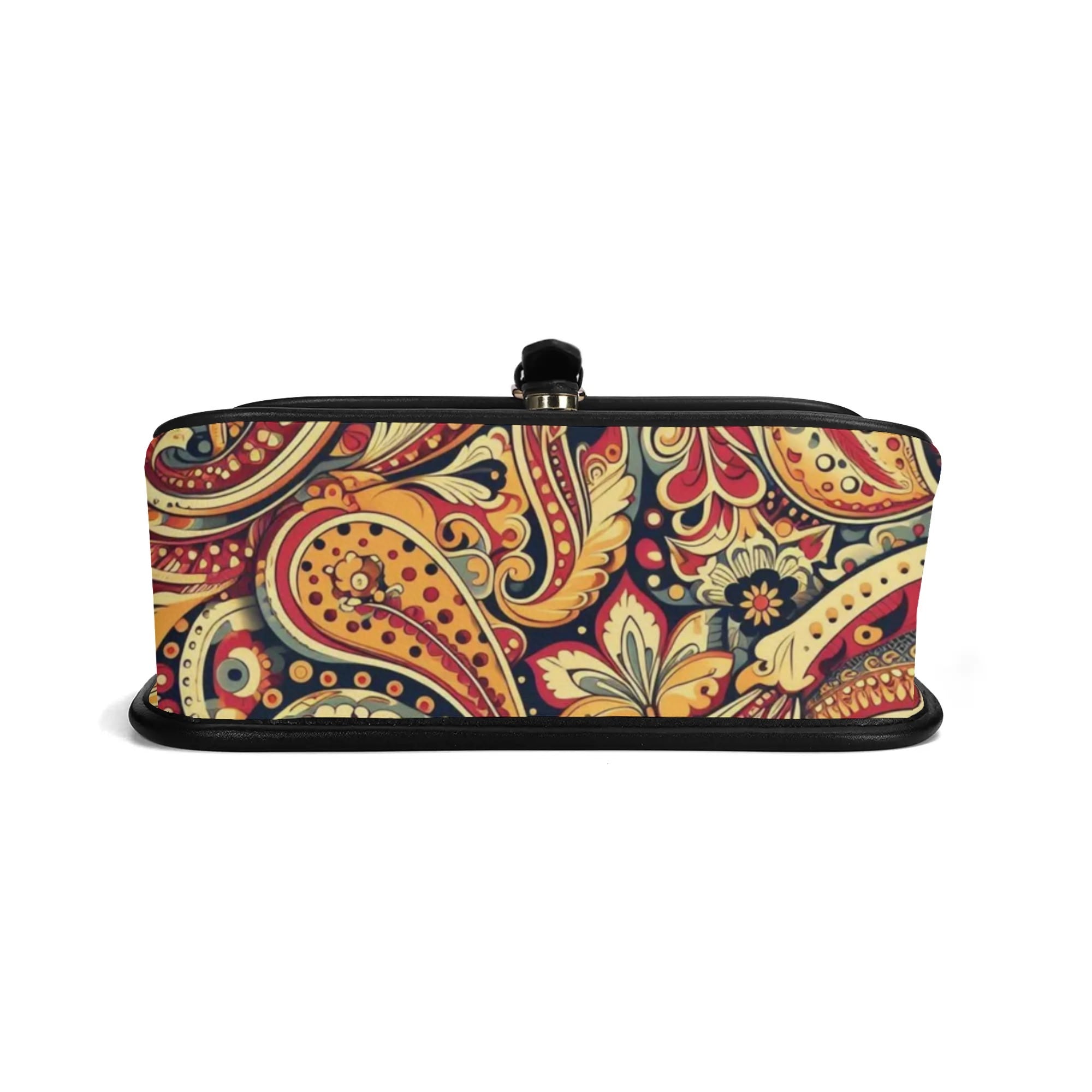 Colorful paisley-patterned pouch on a white background