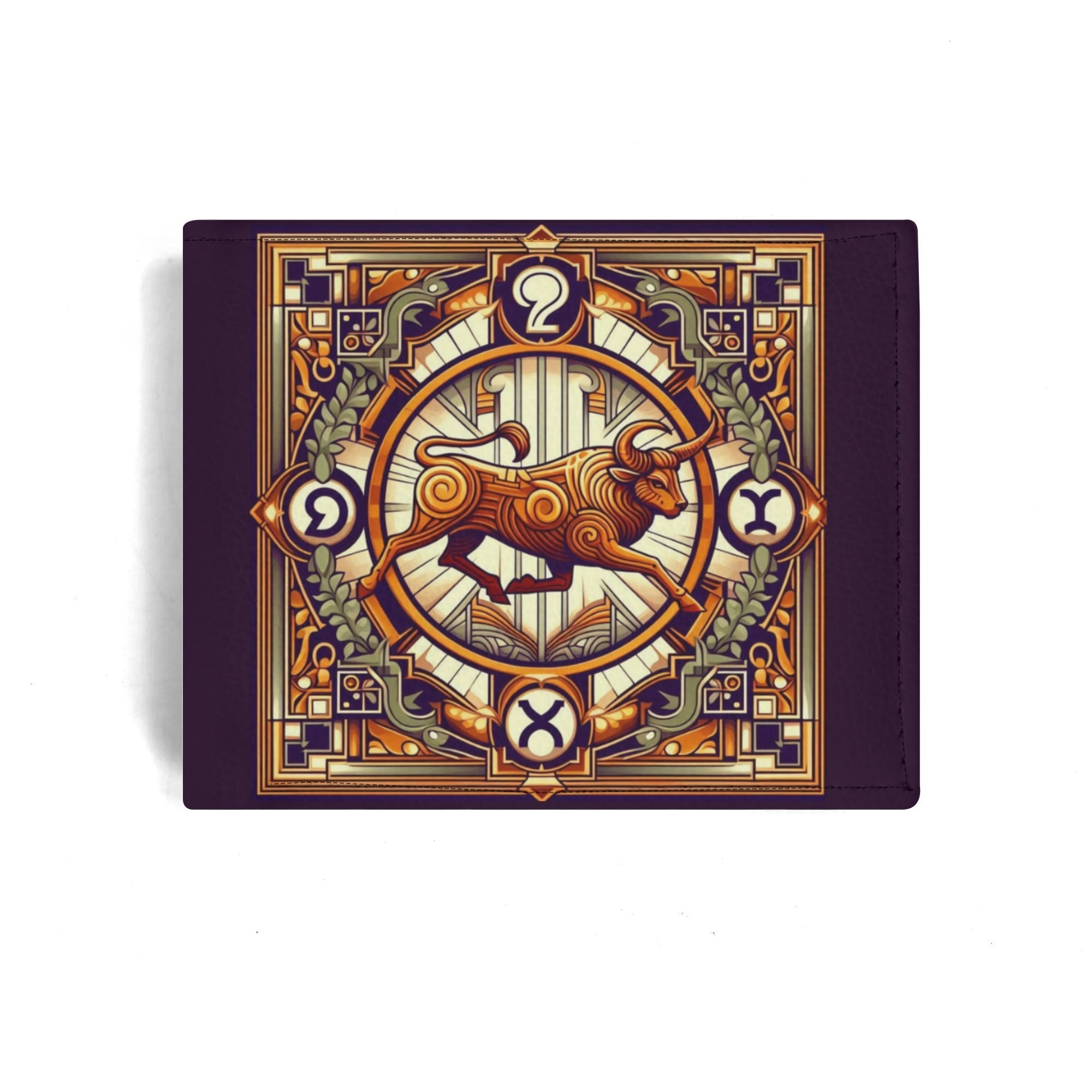 Decorative wall art with a bull illustration and geometric patterns on a white background