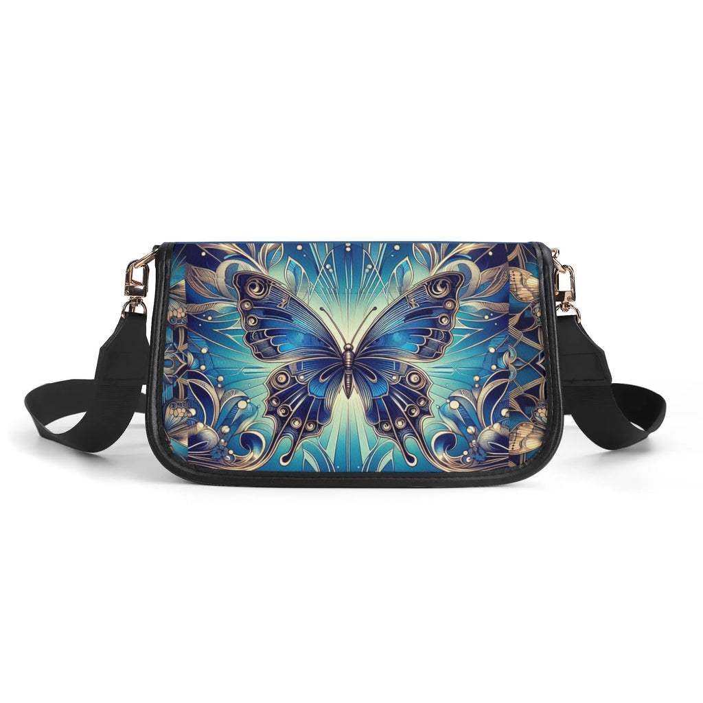 Elegant Blue Butterfly Faux Leather Fashion Handbag