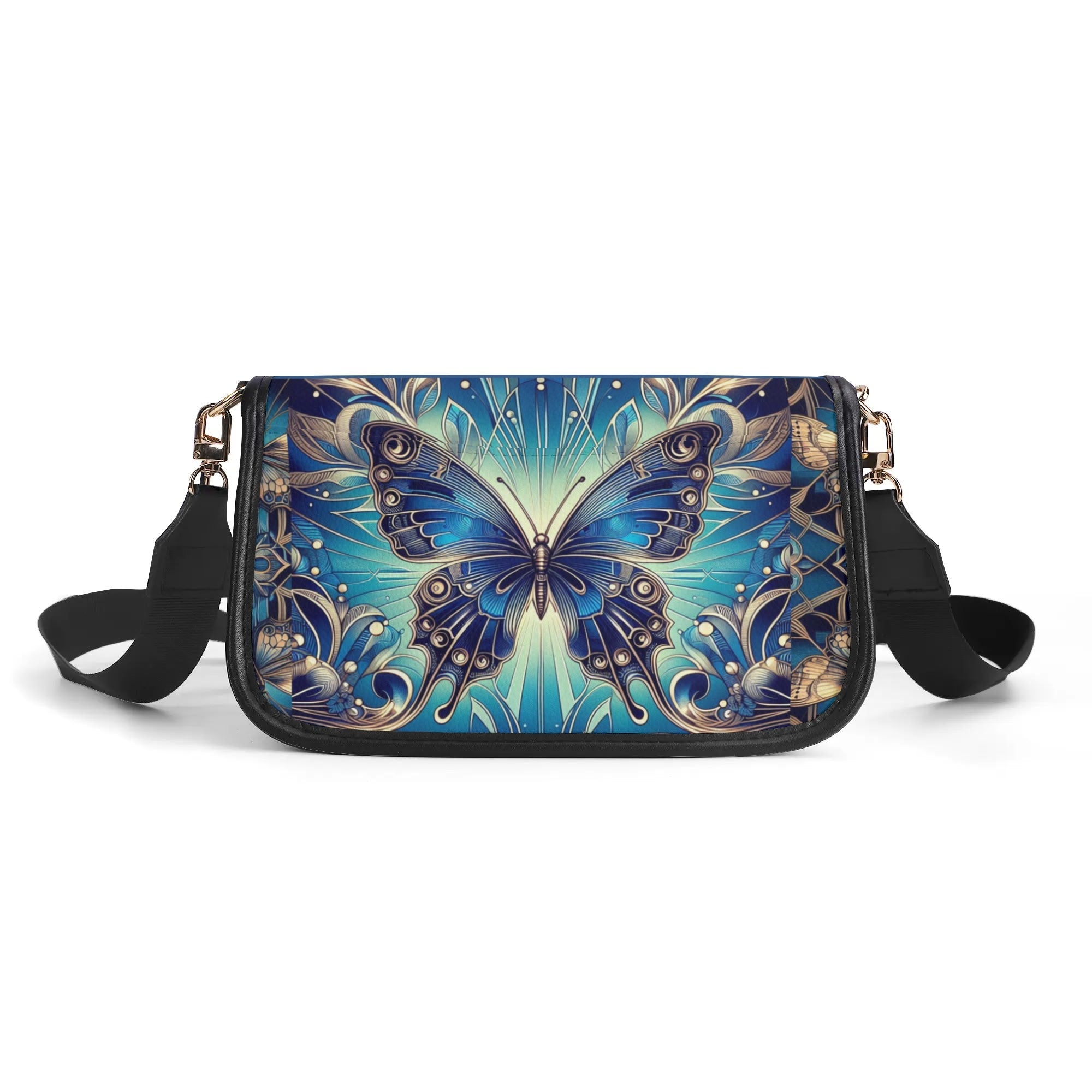 Elegant Blue Butterfly Faux Leather Fashion Handbag