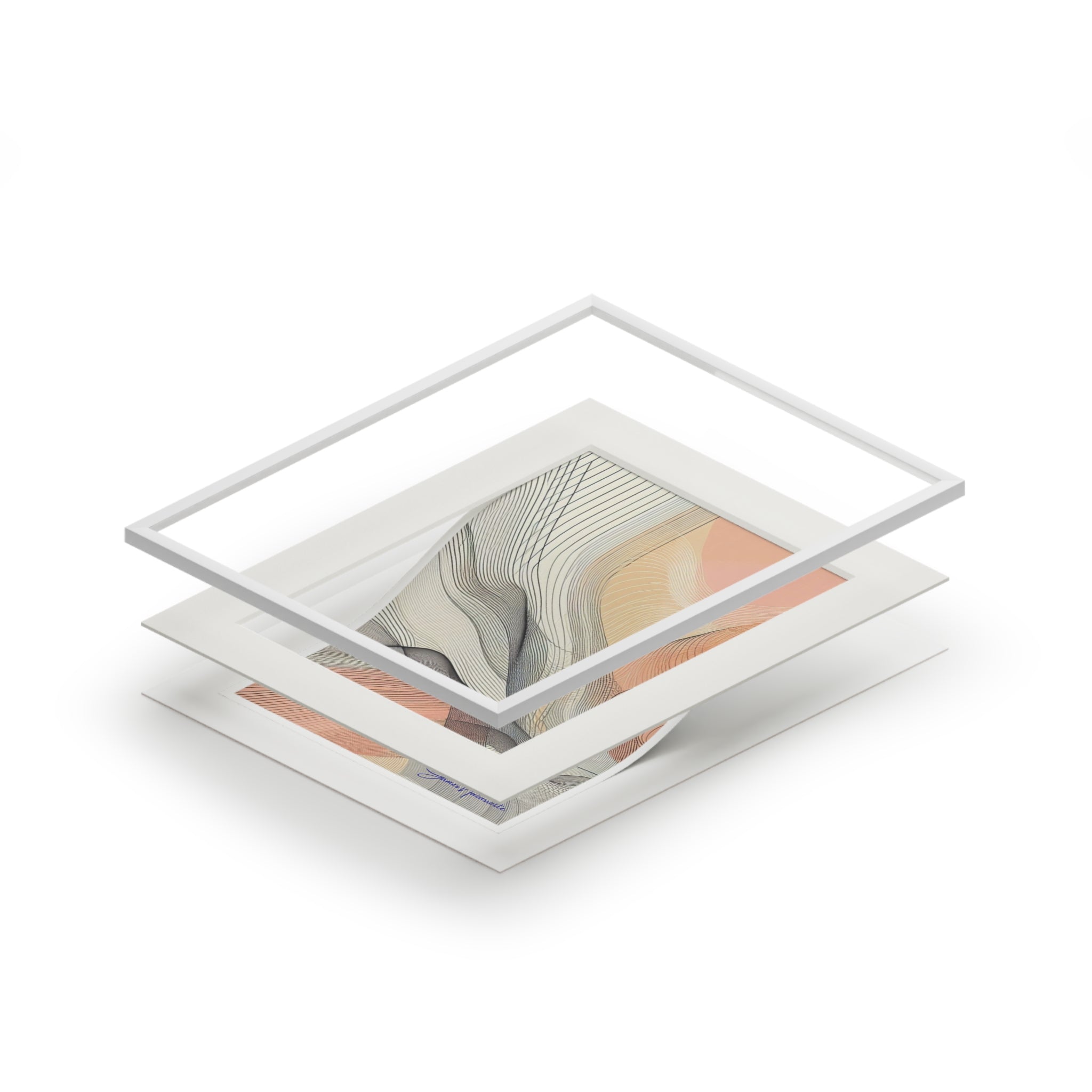 Abstract Ocean Waves in Peach, Cream and White with Passepartout Paper Frame