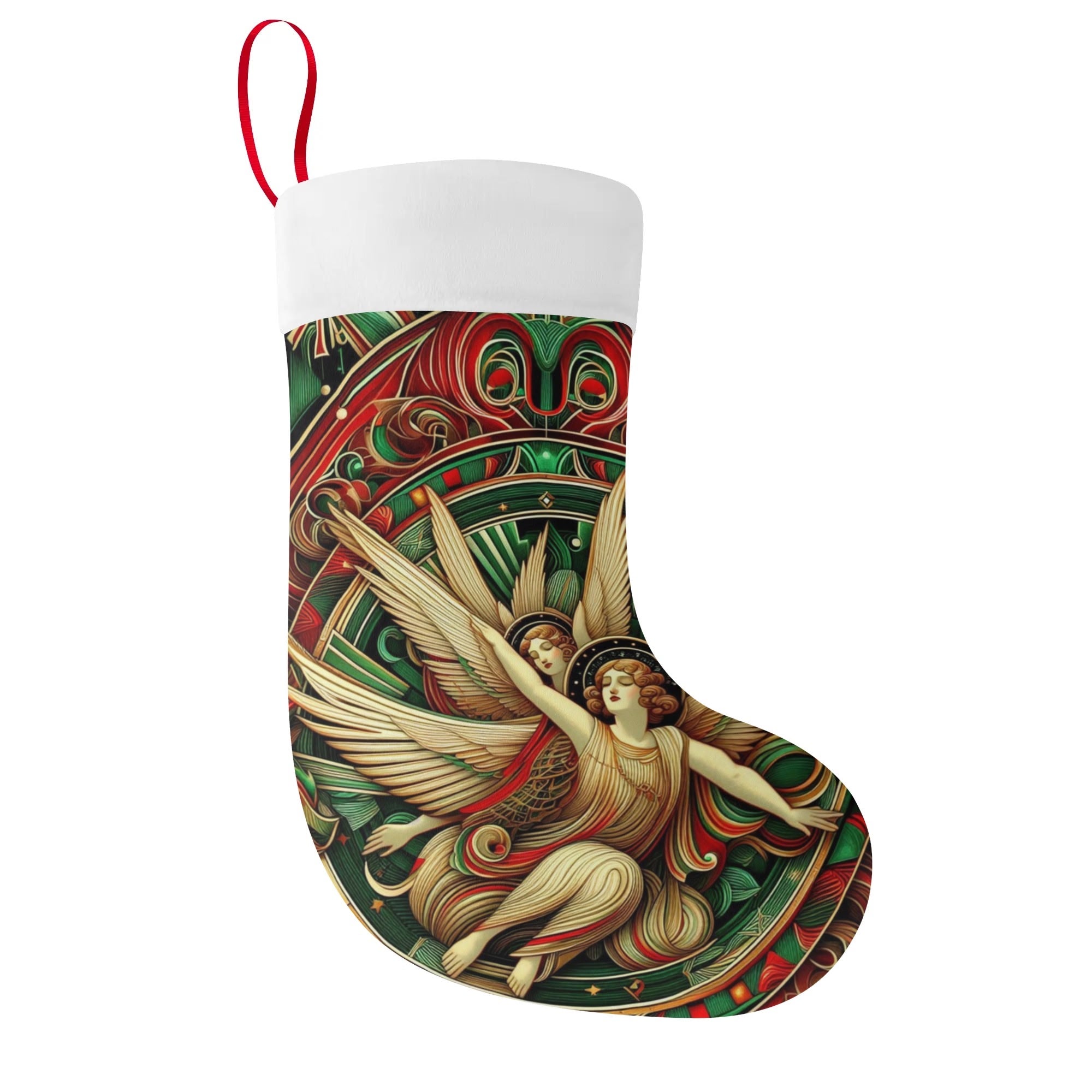 Decorative stocking with angel design on a white background