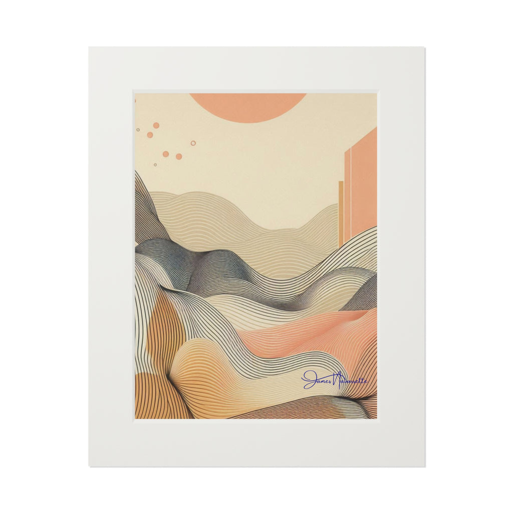 Abstract art print with wavy lines in earthy tones on a white background