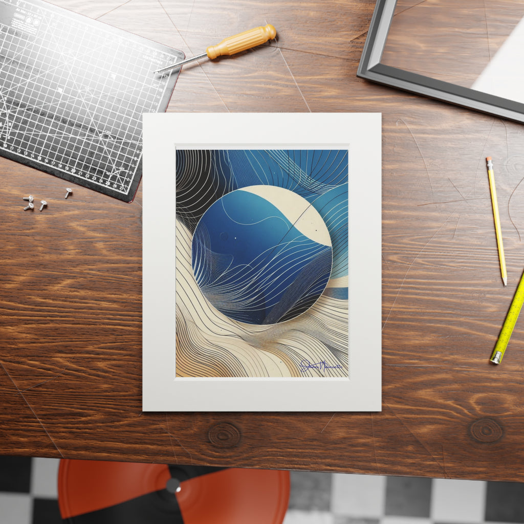 Abstract Sunrise in cobalt, cream and white in Passepartout Paper Frame