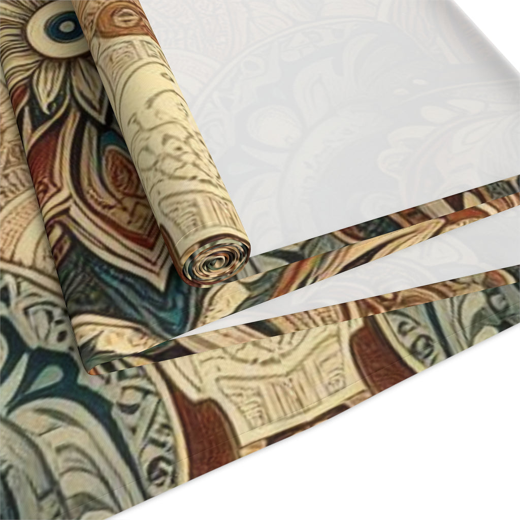 Roll of decorative paper with intricate patterns on a white background