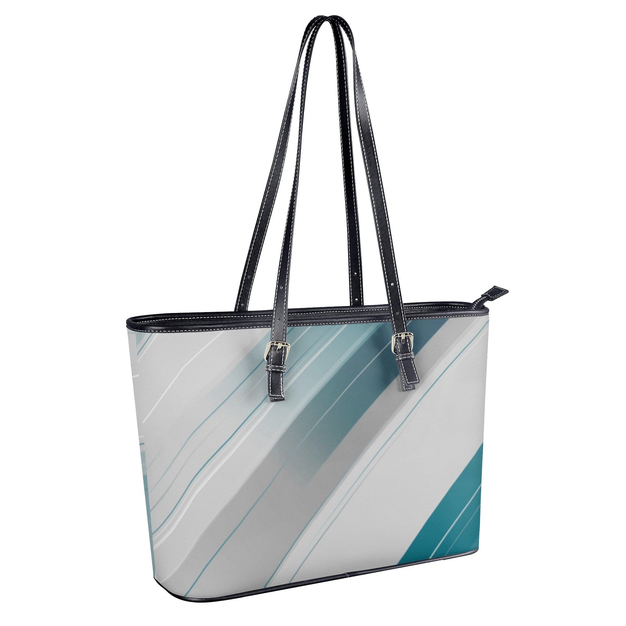 Tote bag with diagonal blue and gray pattern on a white background