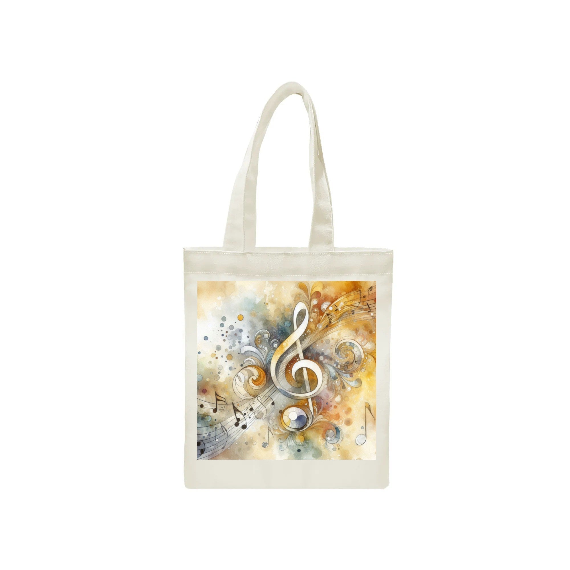 Tote bag with musical design on a white background