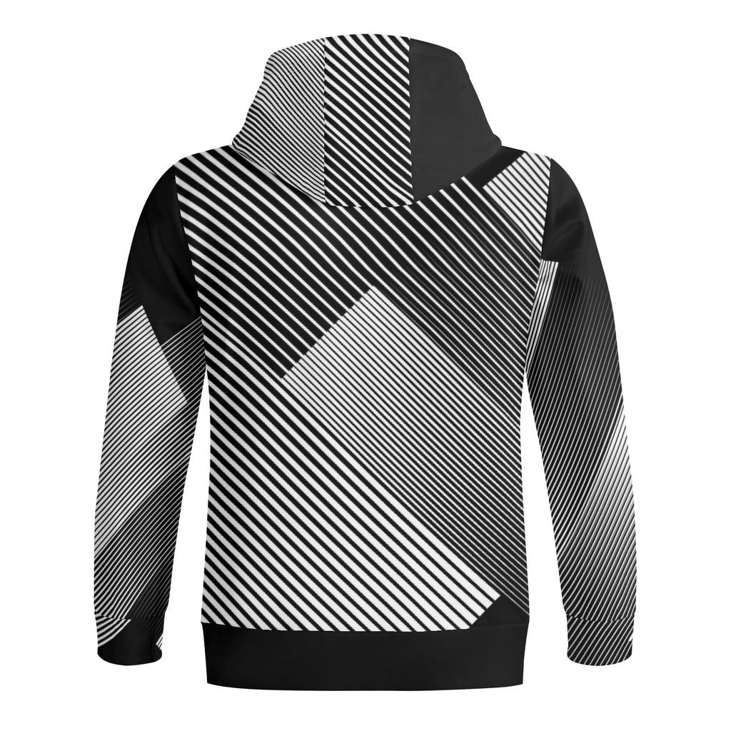 Black and white striped hoodie on a white background