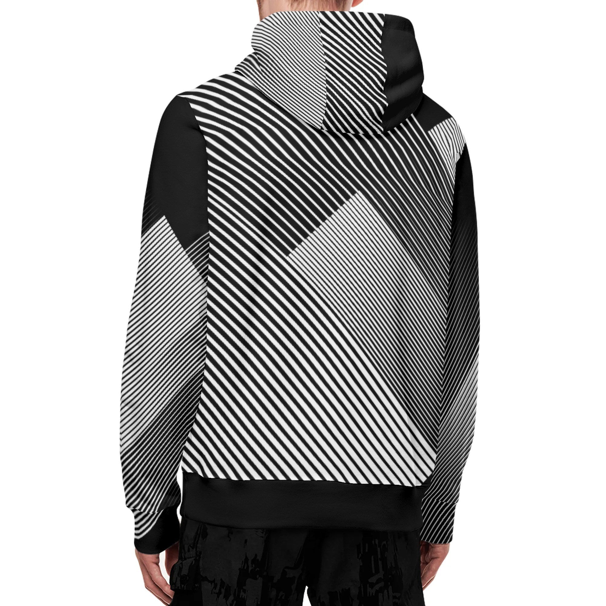 Black and white striped hoodie on a white background