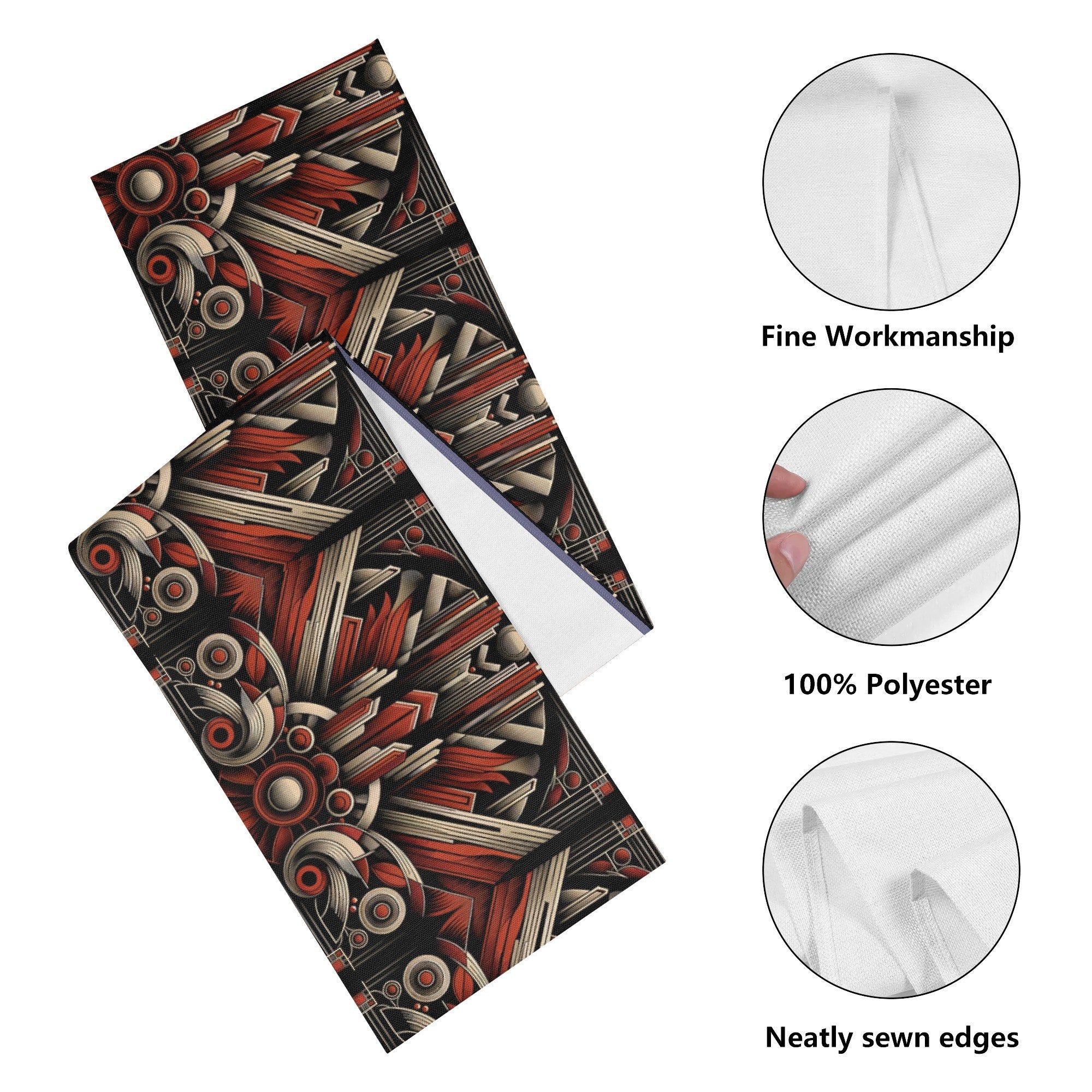 Yoga mat with geometric pattern and quality details on a white background