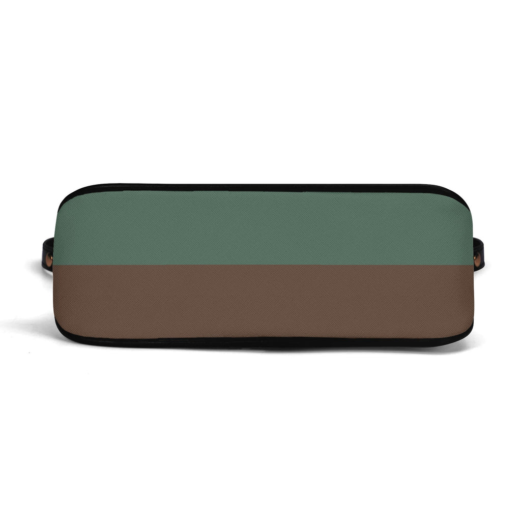 Rectangular pouch with green and brown color scheme on a white background