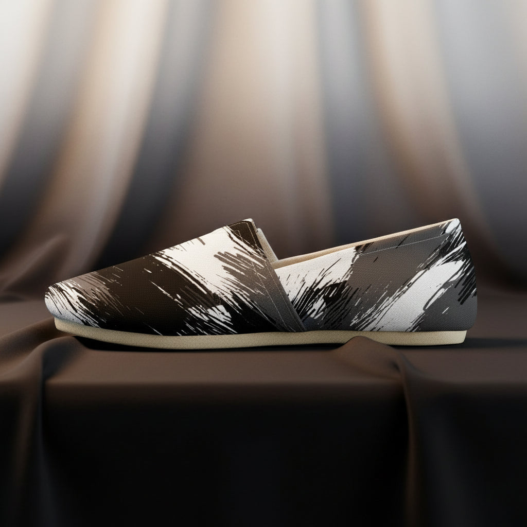 Black and white abstract patterned shoe on a white background