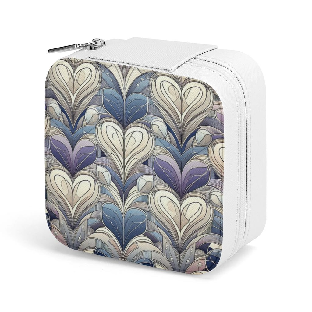 Small white suitcase with a decorative heart pattern on a white background