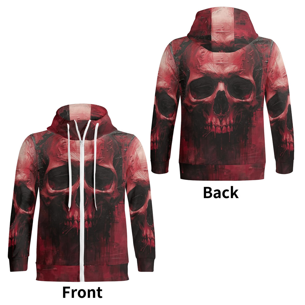 Hoodie with red and black skull design on front and back