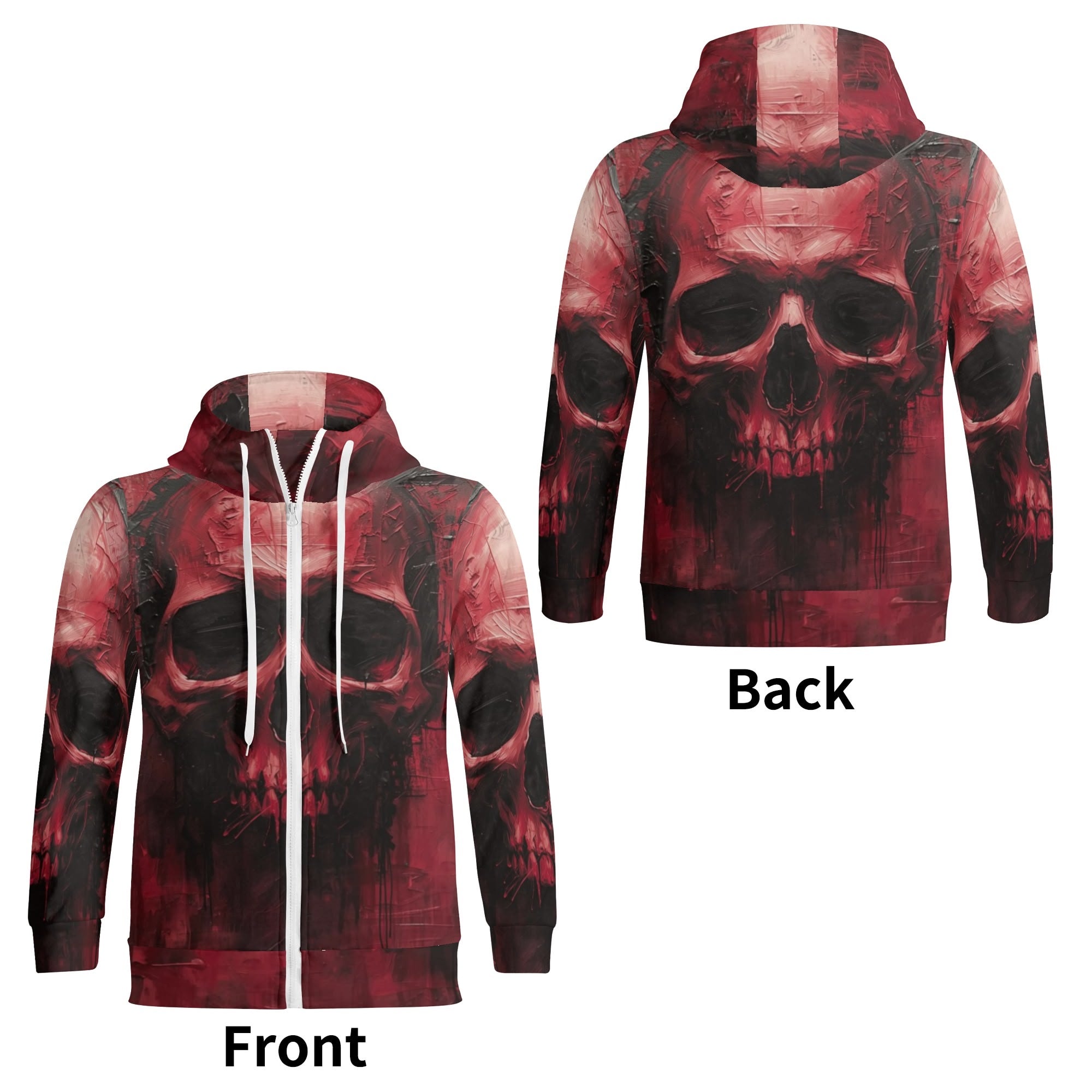 Hoodie with red and black skull design on front and back