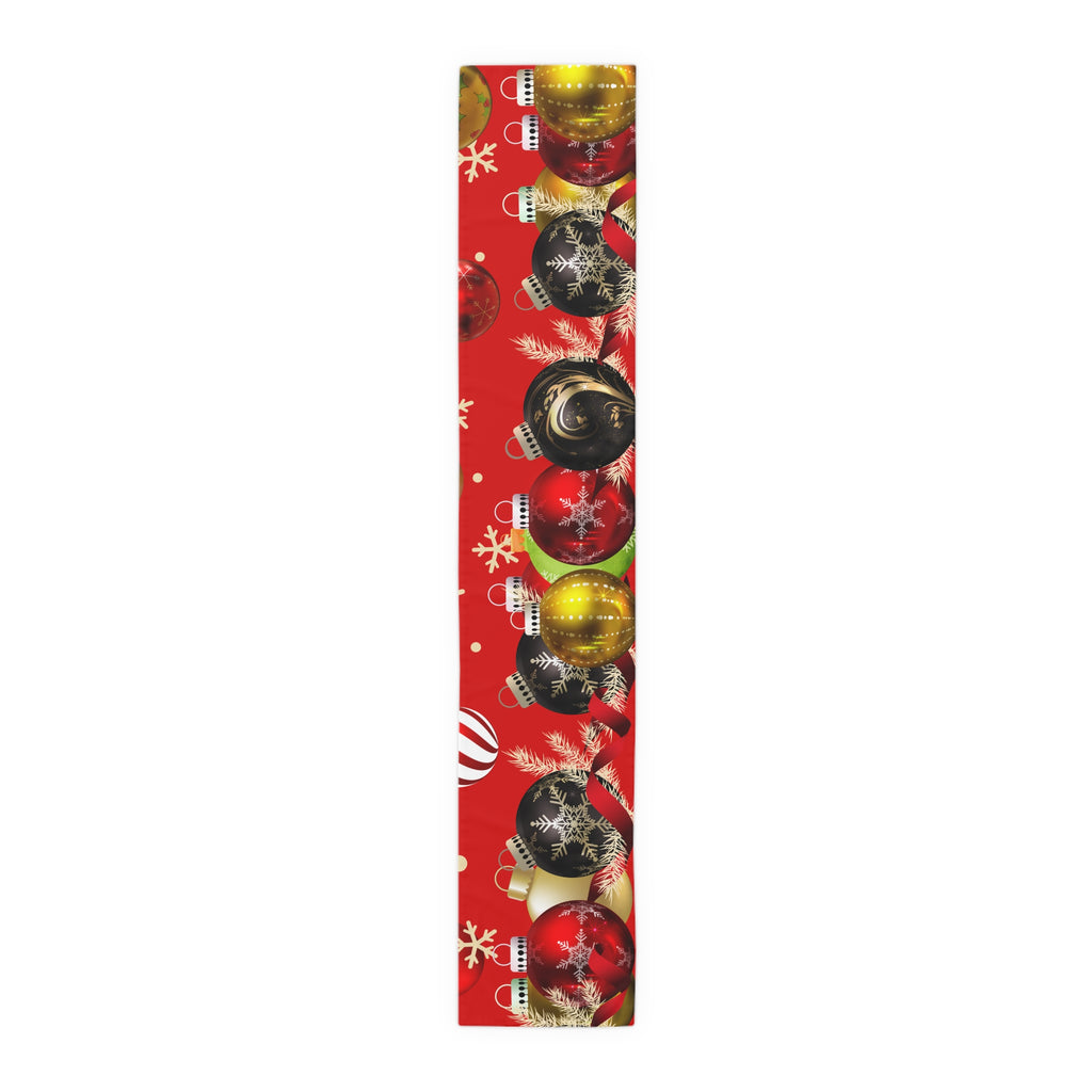 Decorative red strip with Christmas ornament designs on a white background
