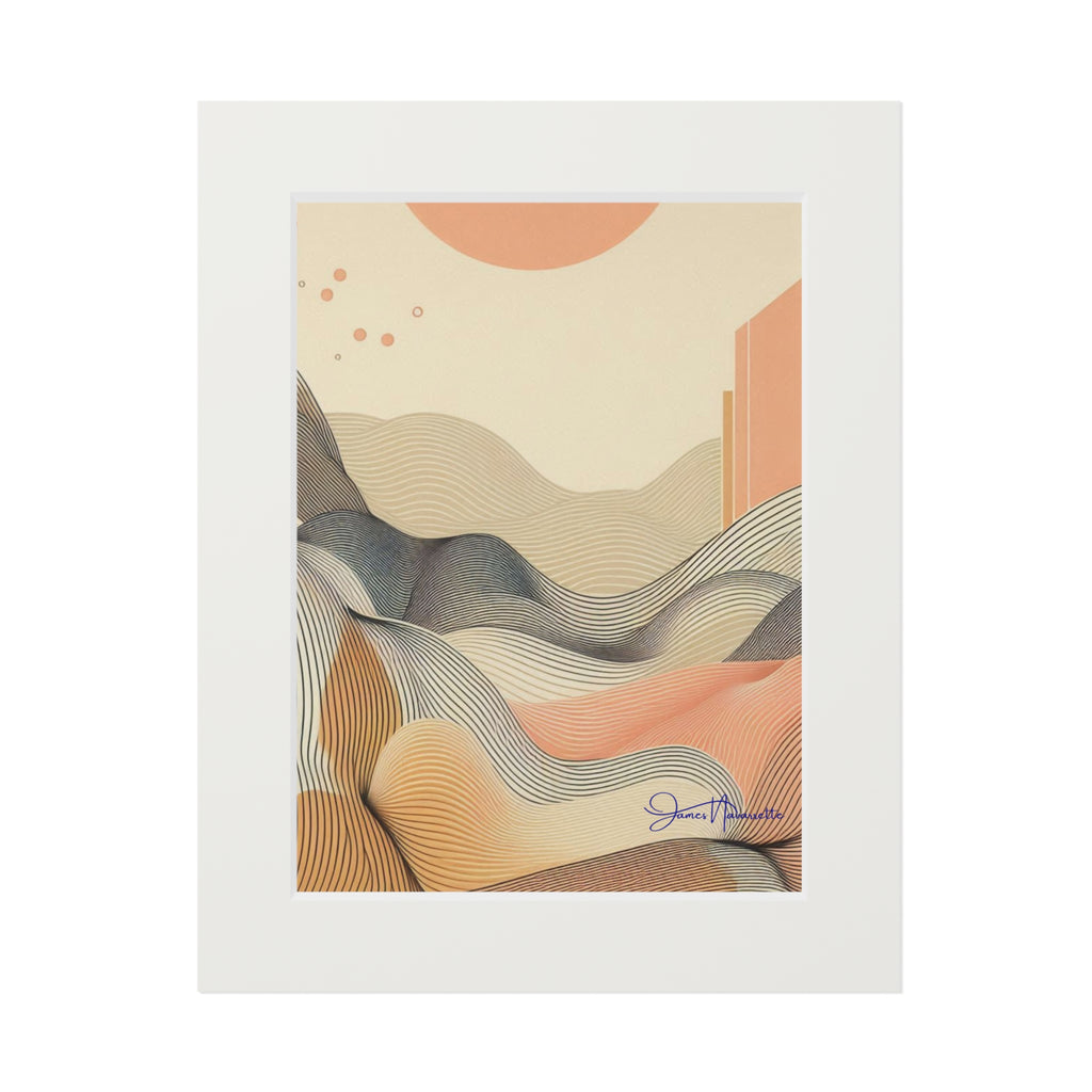 Abstract Lofty Hilltop in Peach, Cream and White with Passepartout Paper Frame