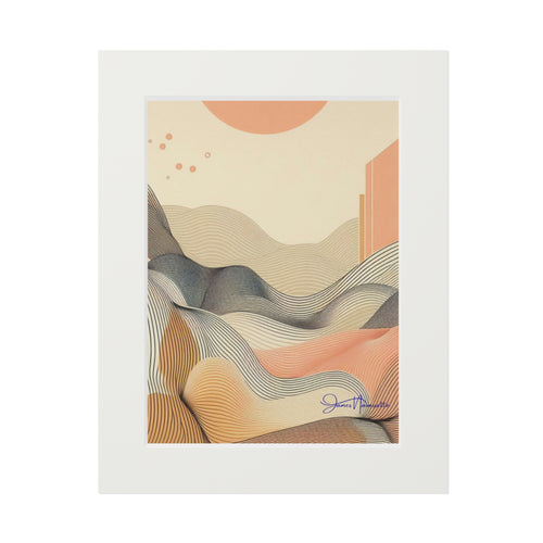 Abstract Lofty Hilltop in Peach, Cream and White with Passepartout Paper Frame