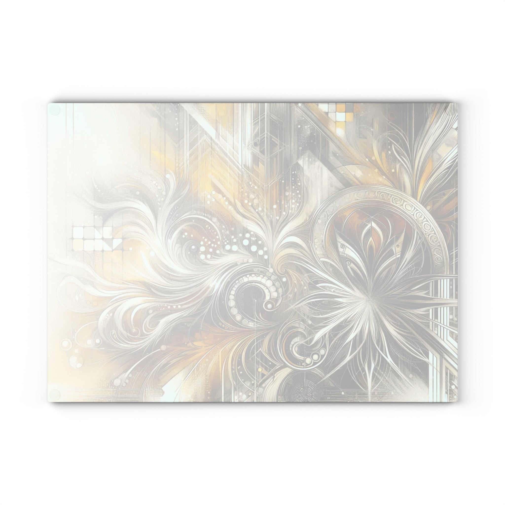 Stylish Yellow, Silver, and White Abstract Glass Cutting Board