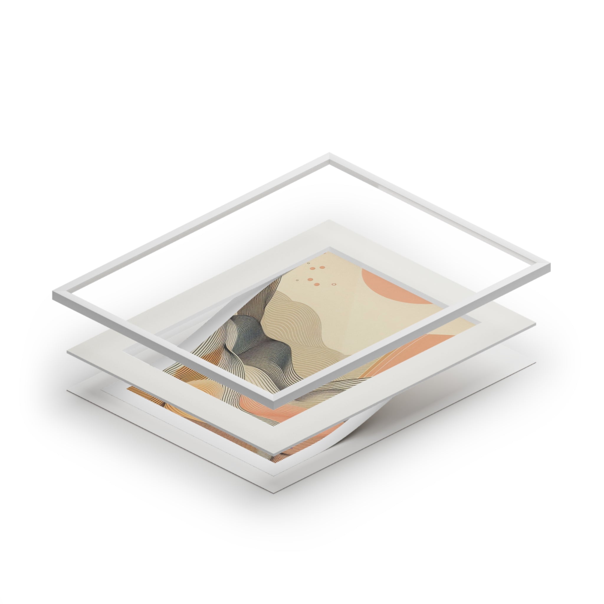 Abstract Lofty Hilltop in Peach, Cream and White with Passepartout Paper Frame