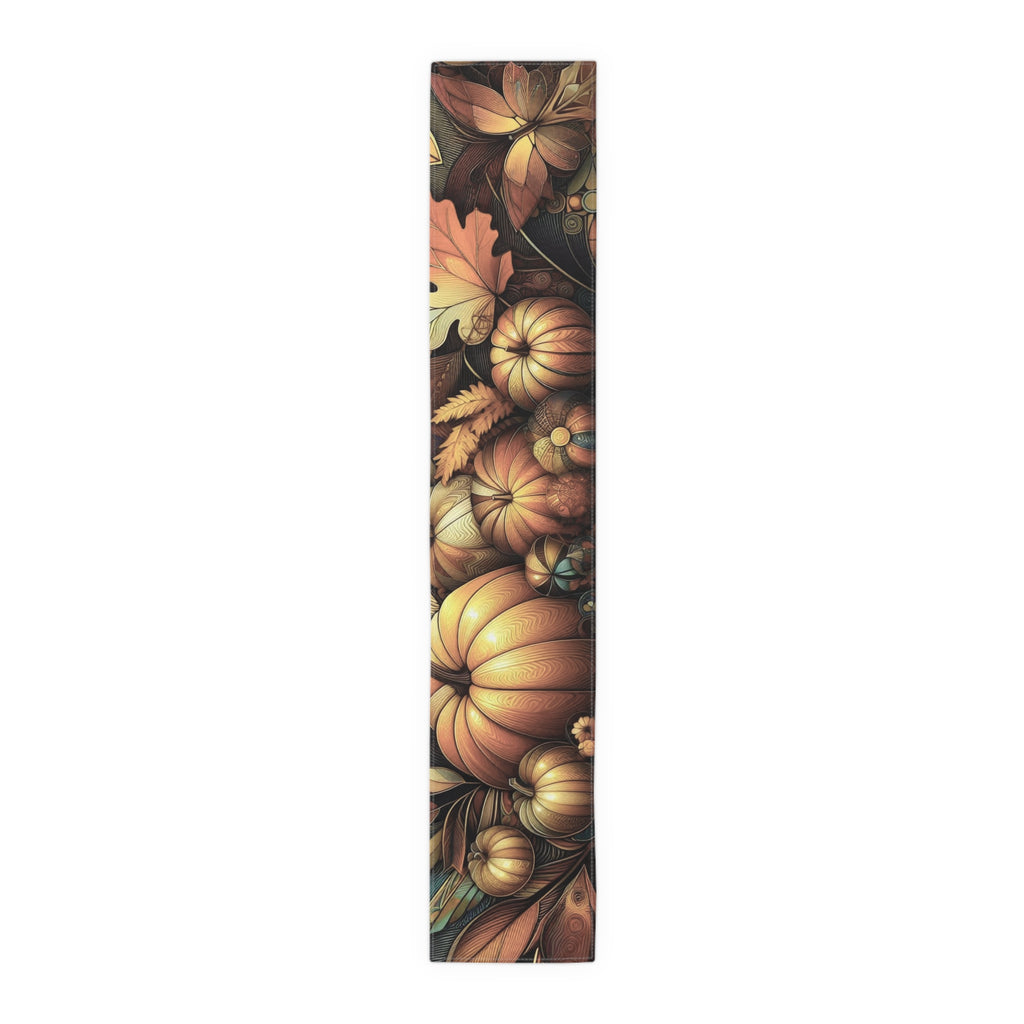 Decorative mat with autumn-themed design featuring pumpkins and leaves on a white background