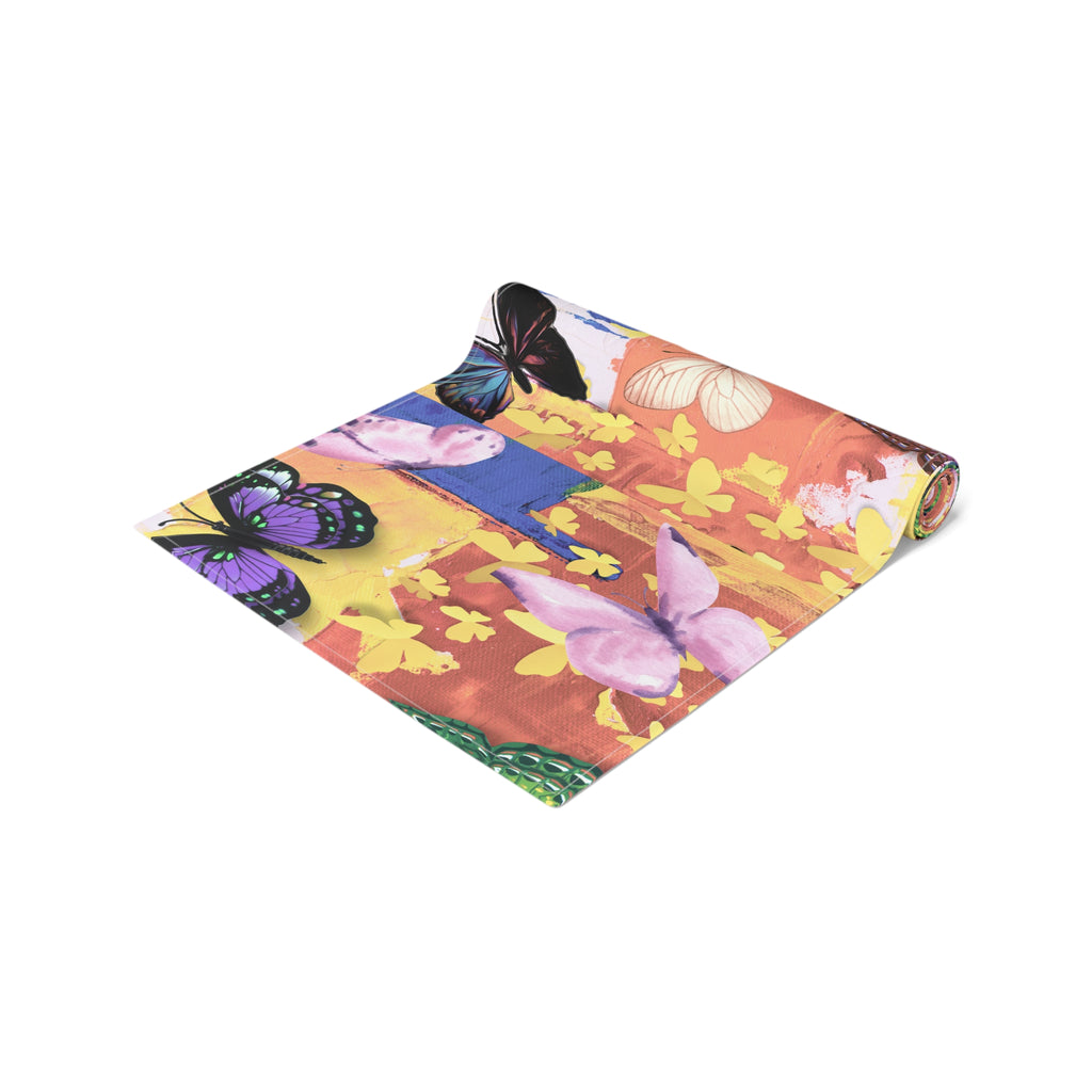 Yoga mat with butterfly and floral design on a white background