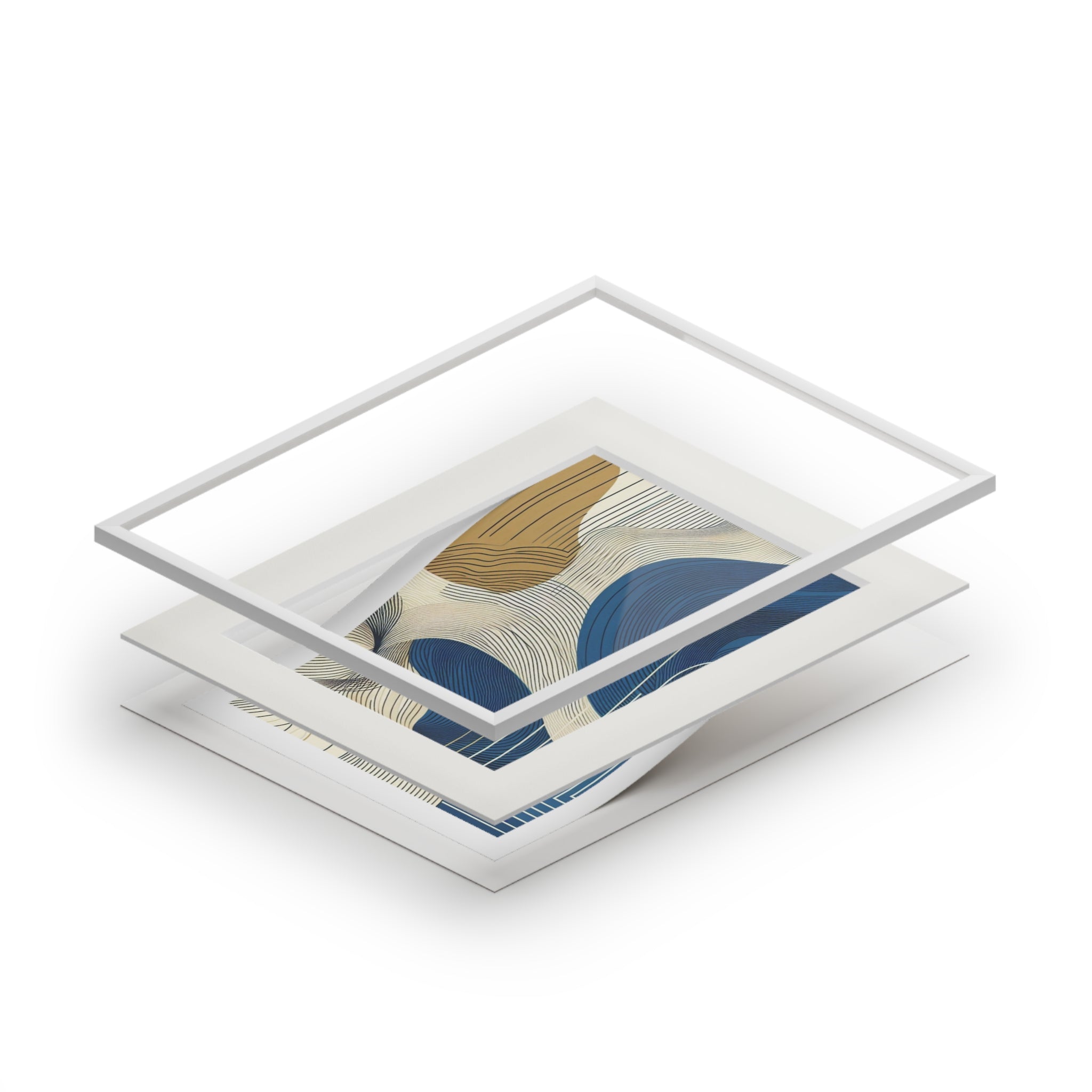 Fine Art Prints (Passepartout Paper Frame) - Abstract cobalt, cream, and white Landscape Wall Art