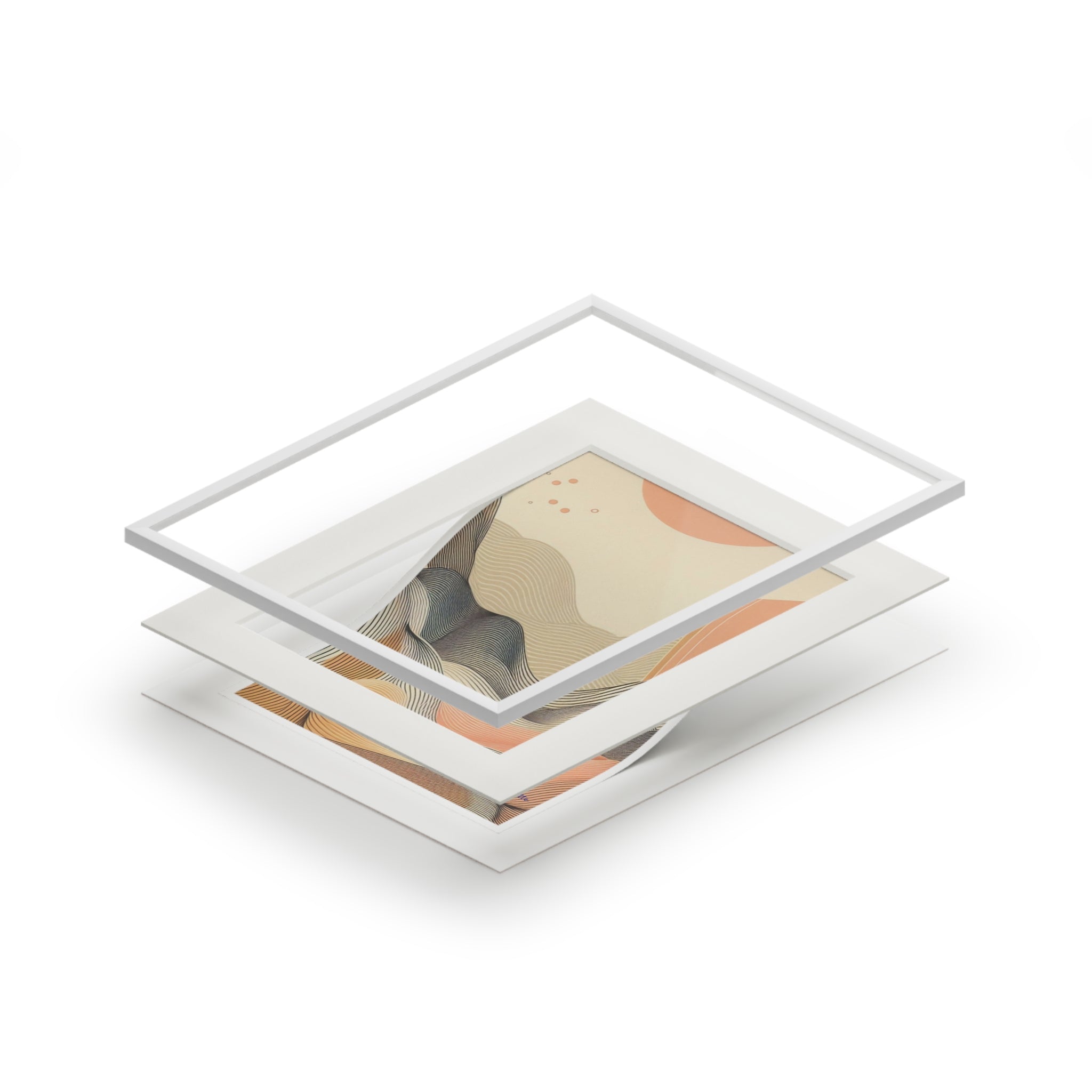 Abstract Lofty Hilltop in Peach, Cream and White with Passepartout Paper Frame