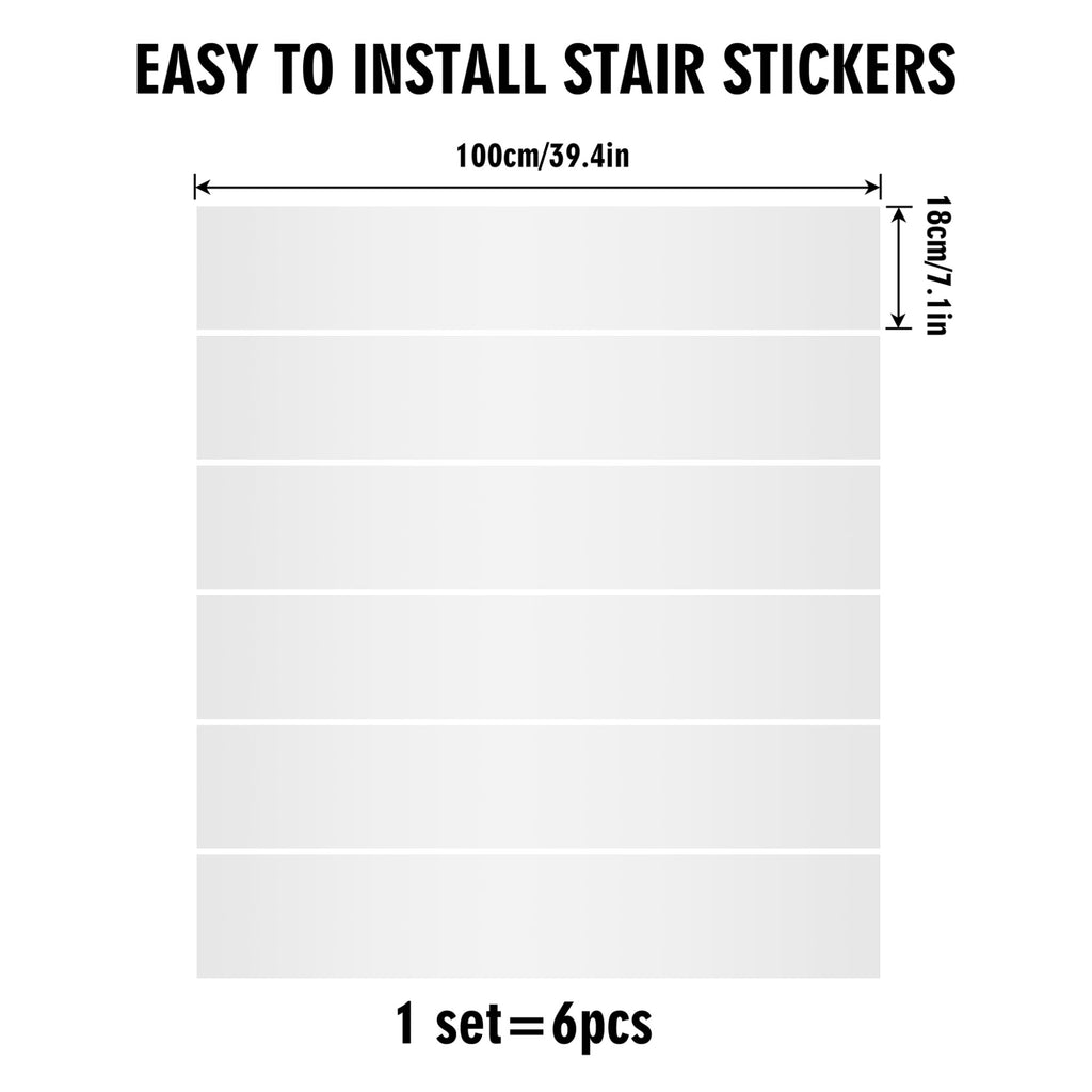 Stair stickers with dimensions and quantity information on a white background