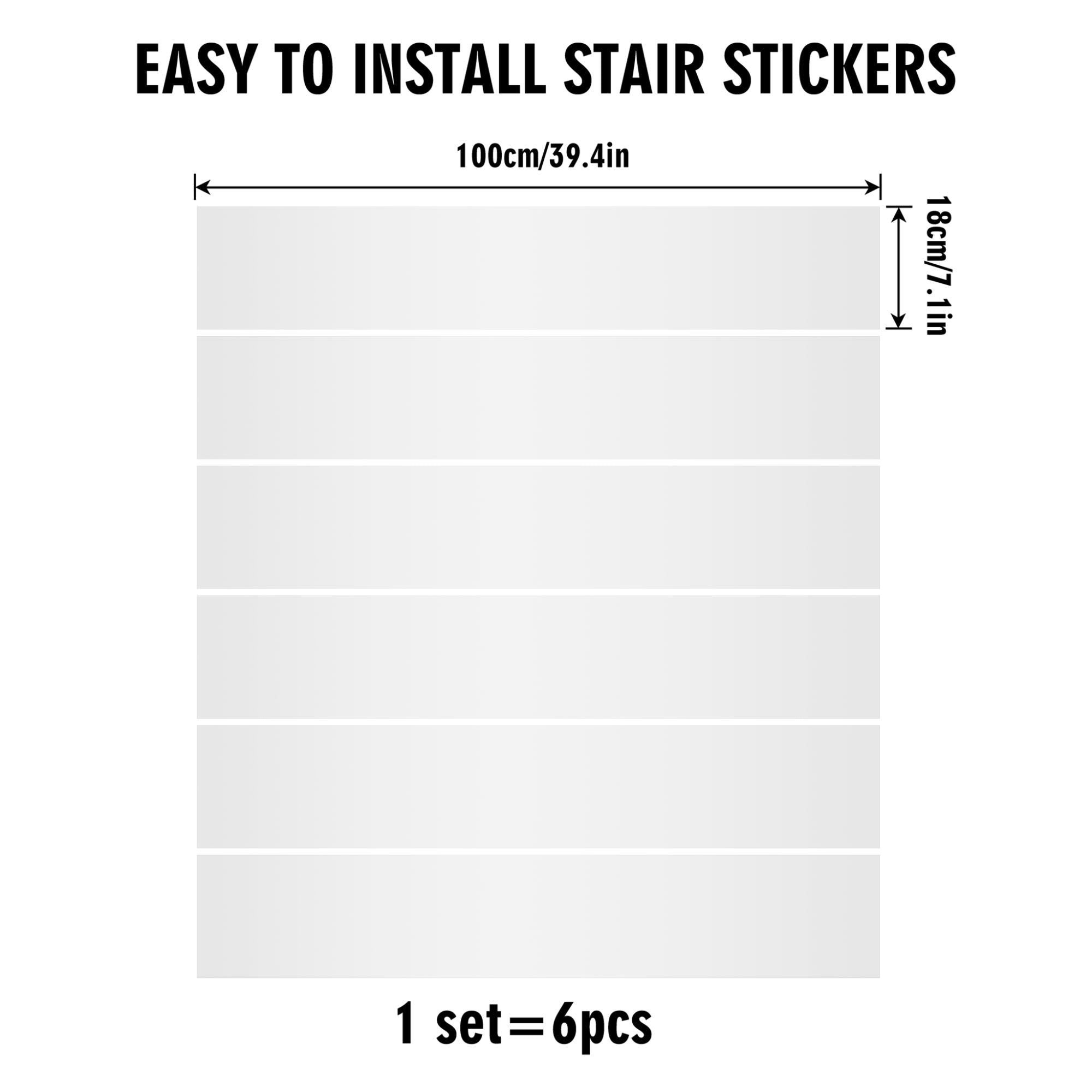 Stair stickers with dimensions and quantity information on a white background