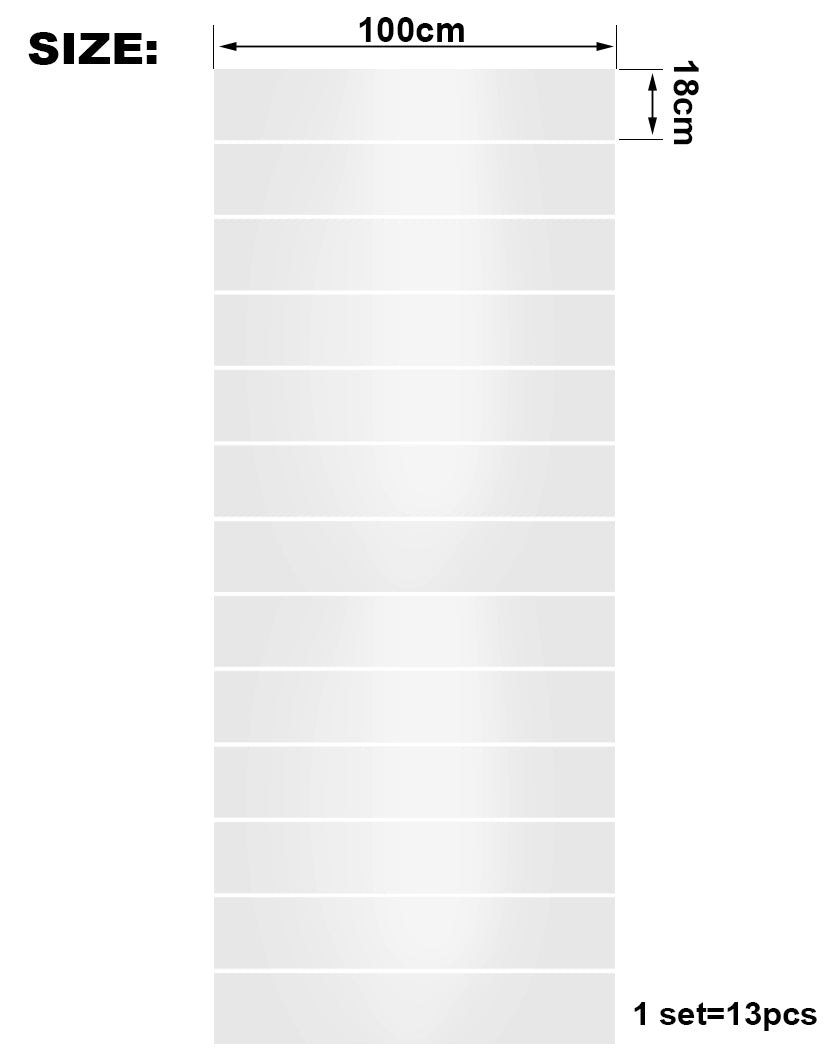 Measurement chart showing dimensions of a white strip with 13 smaller strips, labeled '100cm' and '18cm'.