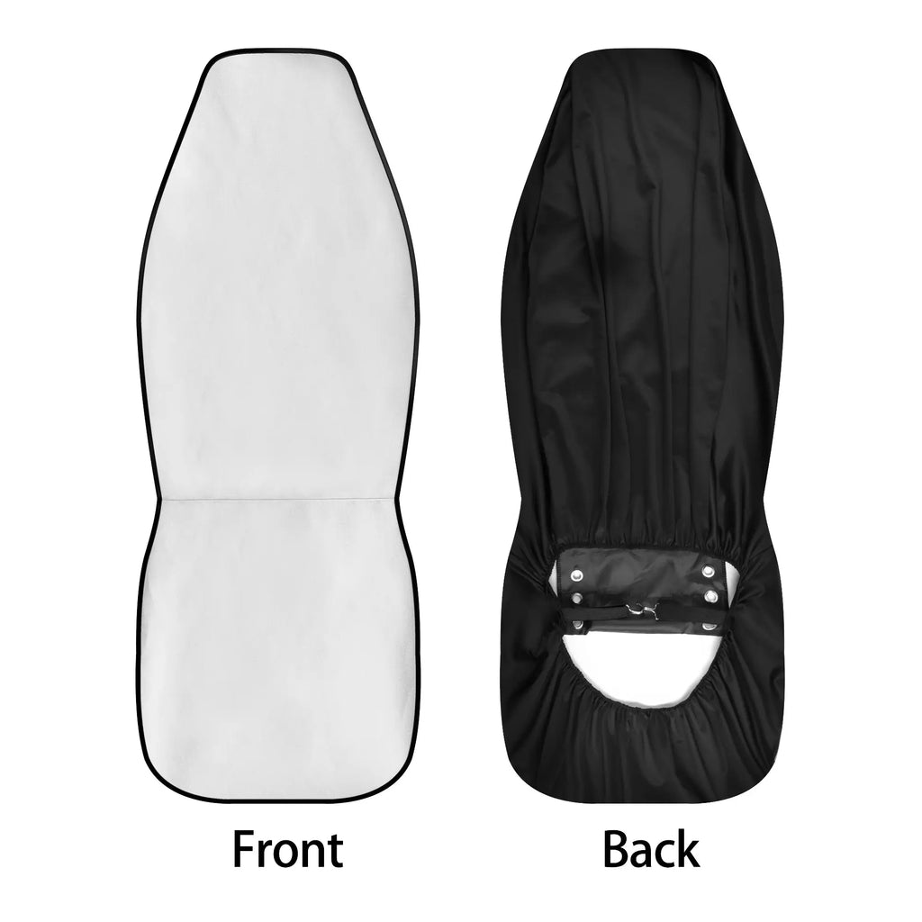 Black and white seat cover with front and back views on a white background