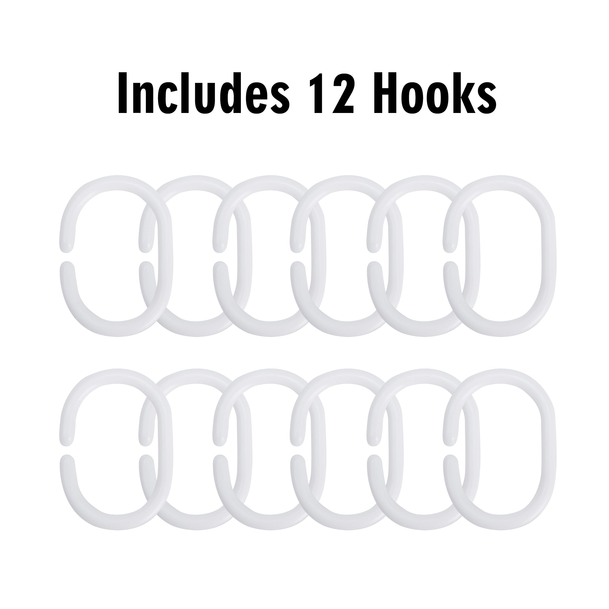 White hooks on a white background with text indicating 'Includes 12 Hooks'.