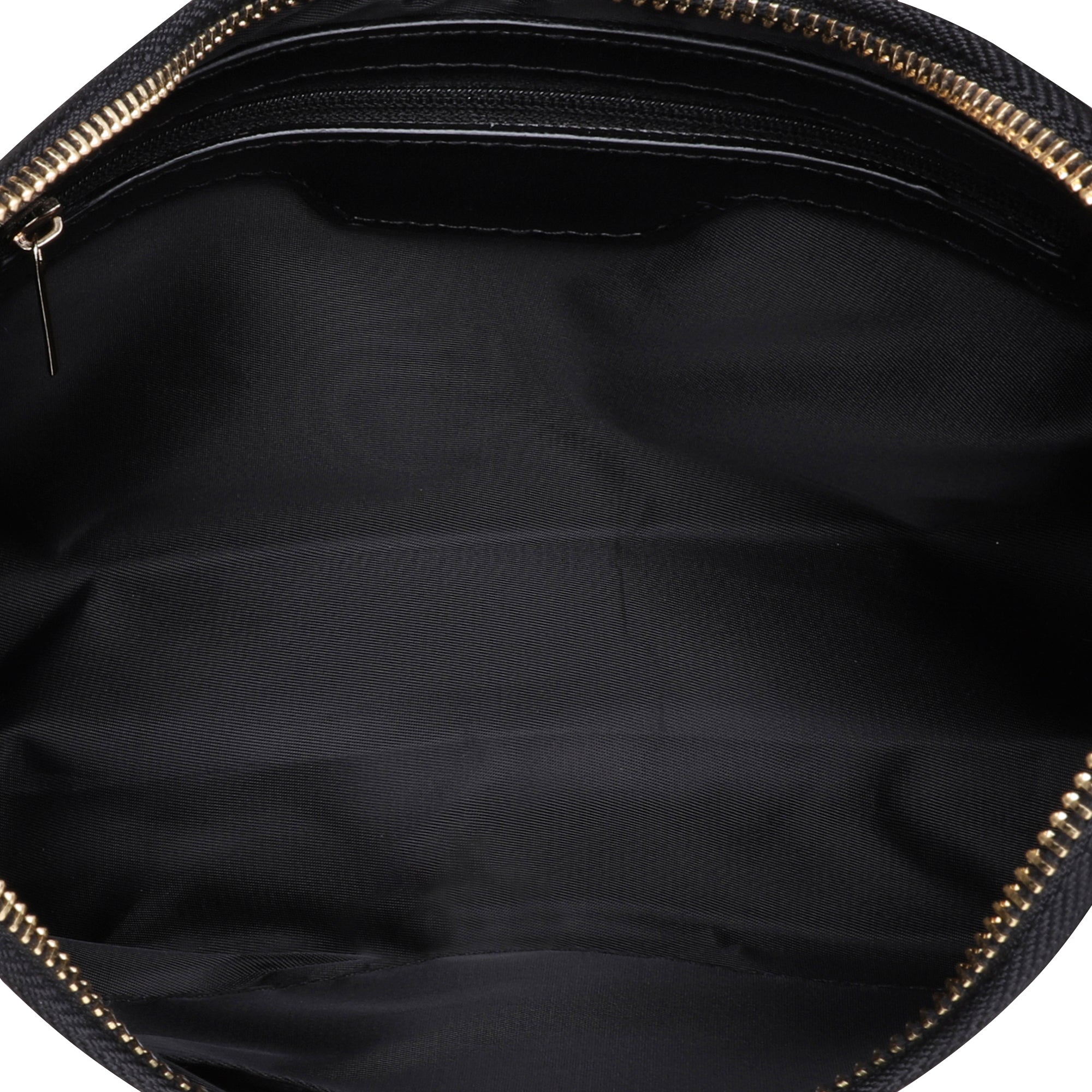 Black bag interior with gold zipper