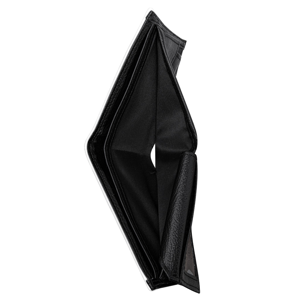 Black wallet open on a white background