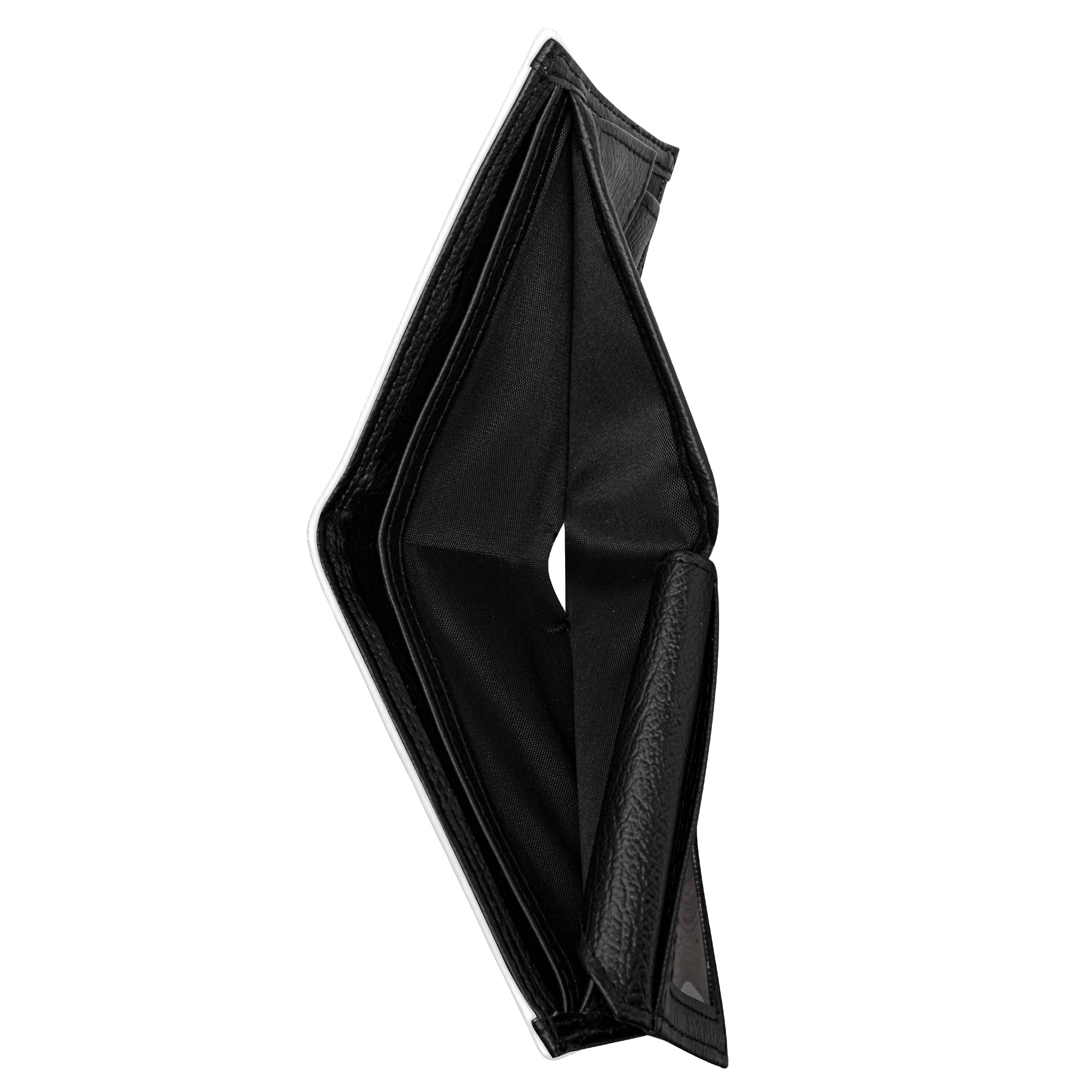 Black wallet open on a white background