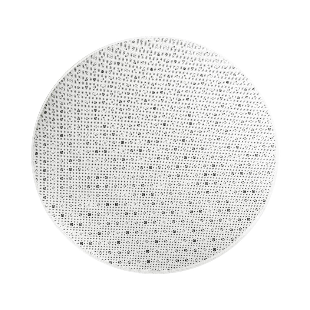 Round gray and white patterned mat on a white background