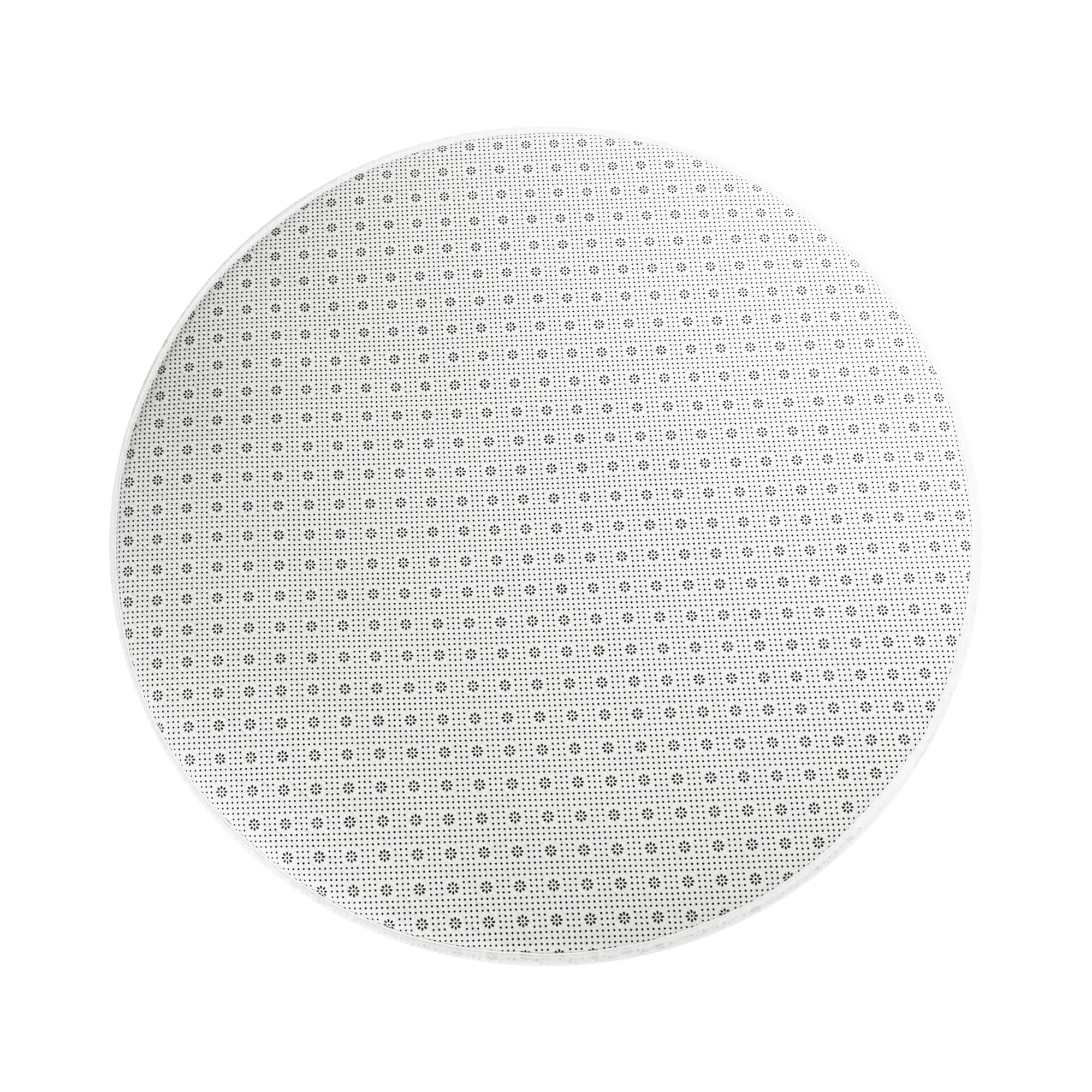 Round gray and white patterned mat on a white background