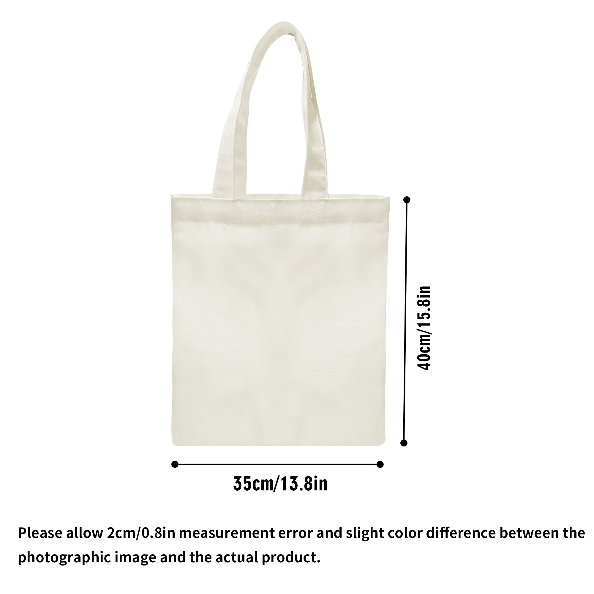 White tote bag with measurements on a white background