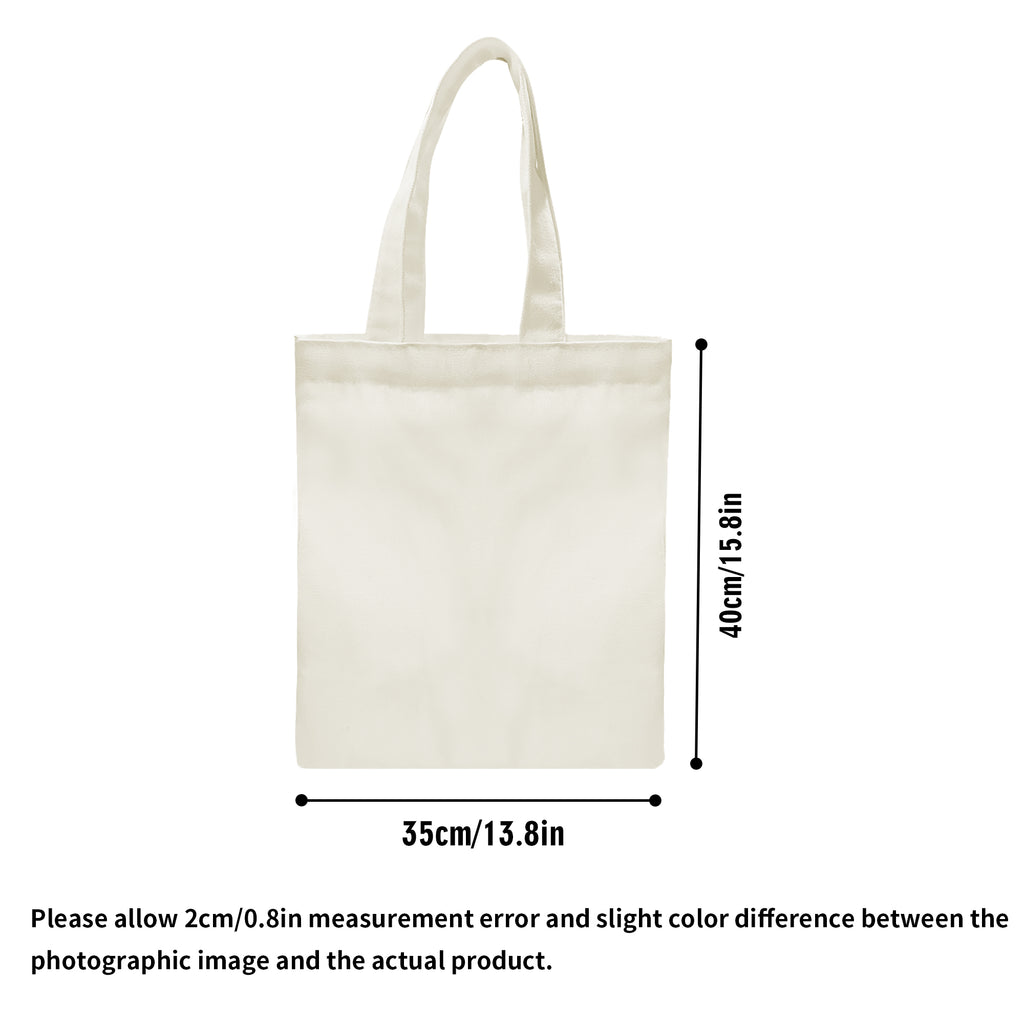 White tote bag with measurements on a white background