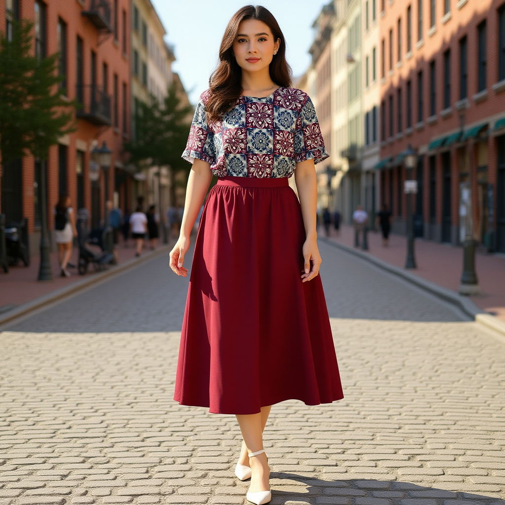 Women's Elastic Waist Dress with Mandala Floral Pattern